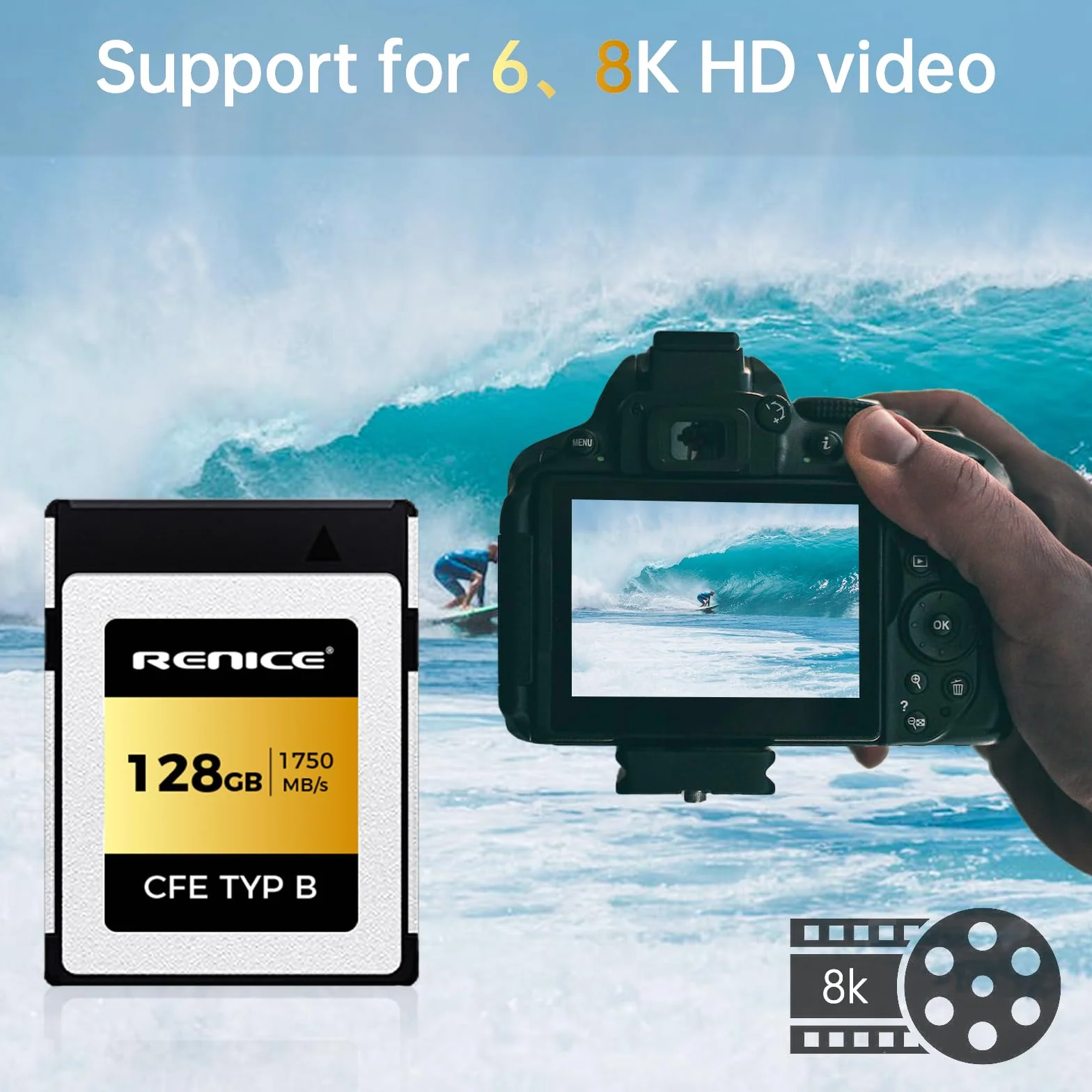 RENICE Karta Compactflash CFexpress Typ B 128GB Ciągłe odtwarzanie 1750MB/S Ciągłe pisanie 1500MB/S przyjmowanie trybu PCIe pSLC obsługa wideo w 8K dla profesjonalnego fotografa kamery