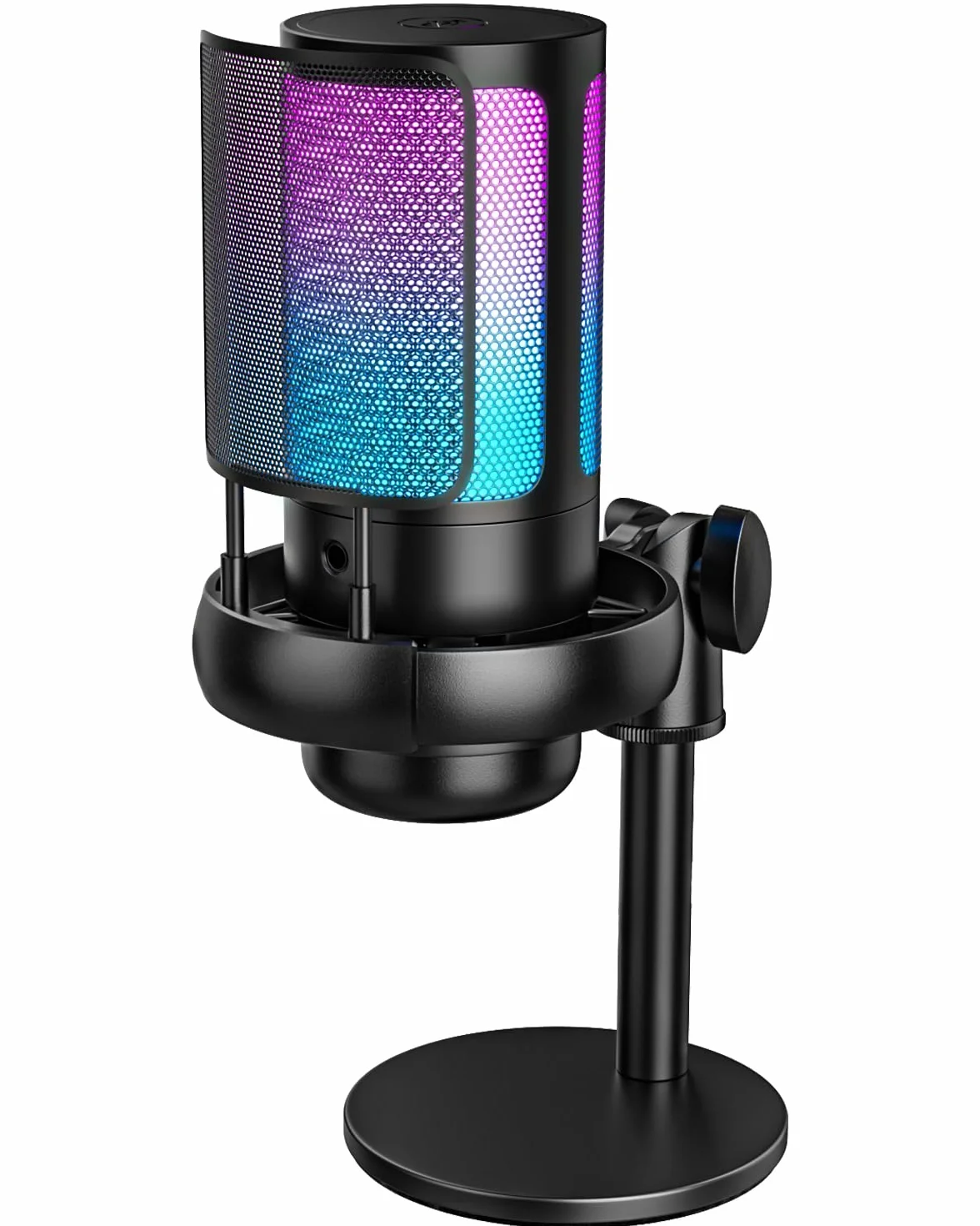 Anykuu Mikrofon Pojemnościowy RGB 24-bit/192 kHz do Gier z Wyciszeniem Jednym Klawiszem USB
