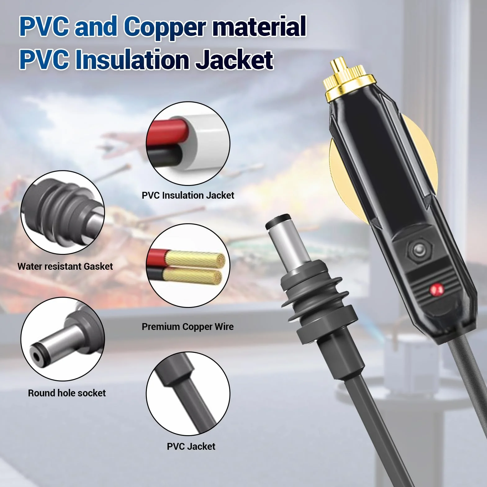 Kabel Zasilający Mini DC, Wodoodporny Samochodowy Kabel Zasilający DC 18AWG IP68 do Satelity, ładowarka Samochodowa DC Kabel Adaptera Automatycznego Zasilacza do (10M)