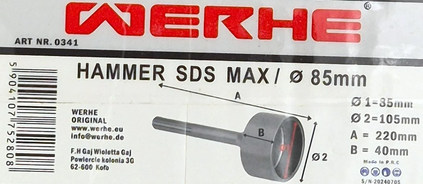 WERHE SDS Max 85 mm stali chromowo-wanadowej do wbijania palików