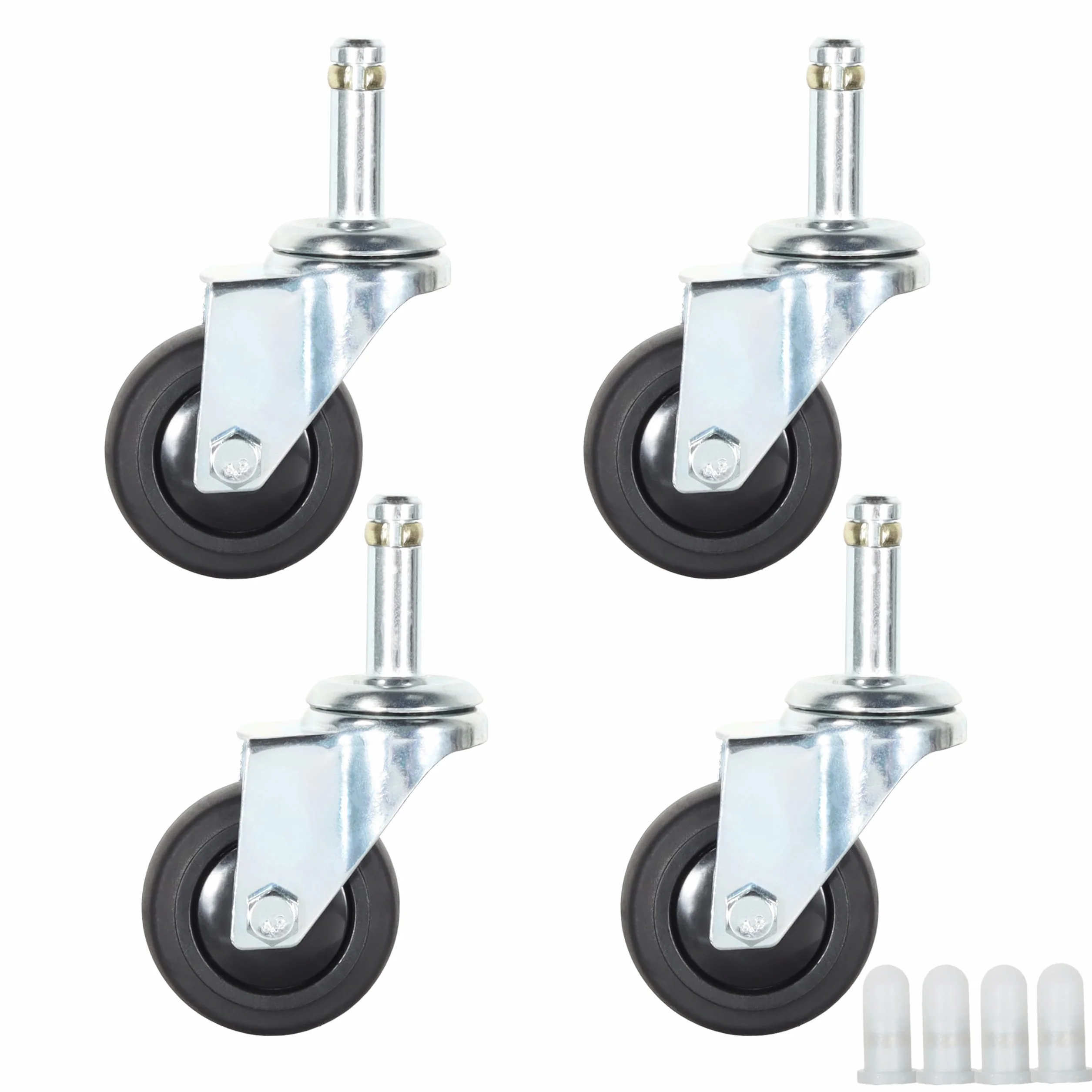 Koła jezdne Stem, 7/16" x 1-3/8" Koła obrotowe z hamulcem Koła TPR o nośności 200 funtów Koła zamienne Zestaw 4 kółek (bez hamulca, 2 cale)
