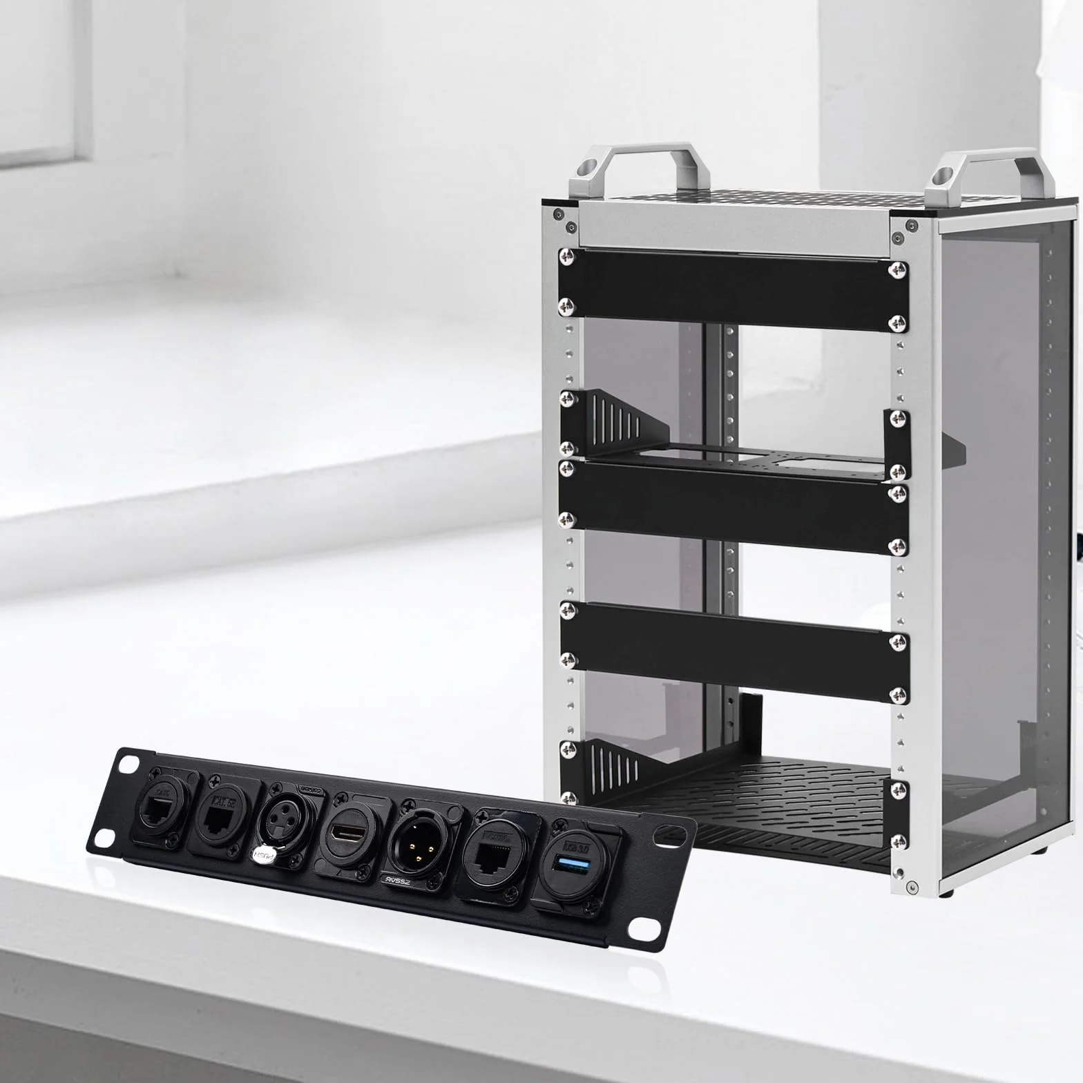 GeeekPi Płyta montażowa rack 10 cali 1U 7 otworów typu D panel krosowy do szaf sieciowych/serwerowych DeskPi RackMate T1/T0/T2