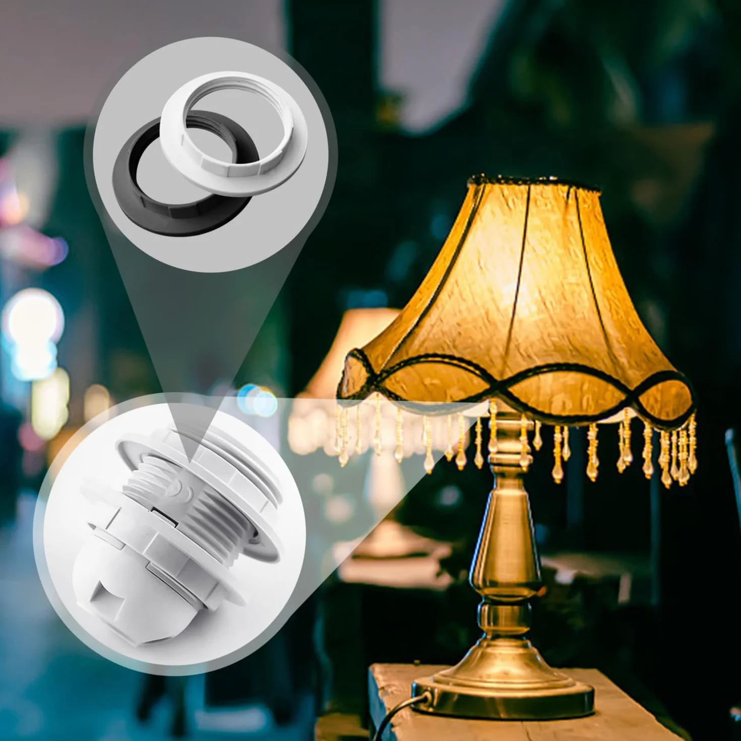 6 sztuk pierścieni redukcyjnych klosza lampy, gwint E27 z tworzywa sztucznego, pierścień mocujący z tworzywa sztucznego, pierścień mocujący z tworzywa sztucznego, pierścień mocujący do głowicy lampy,