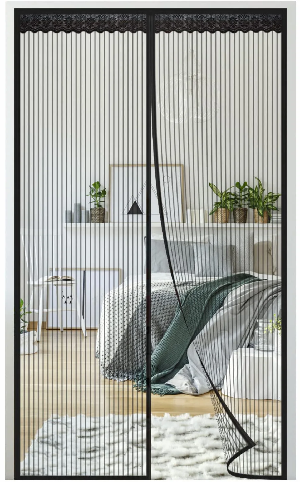 magnetyczna moskitiera na drzwi,180x225cm(W*H) Siatki przeciw owadom z siatki przeciw owadom zamykają się automatycznie,Siatkowa kurtyna przeciw Moskitiera na Łatwy w instalacji,Black-a