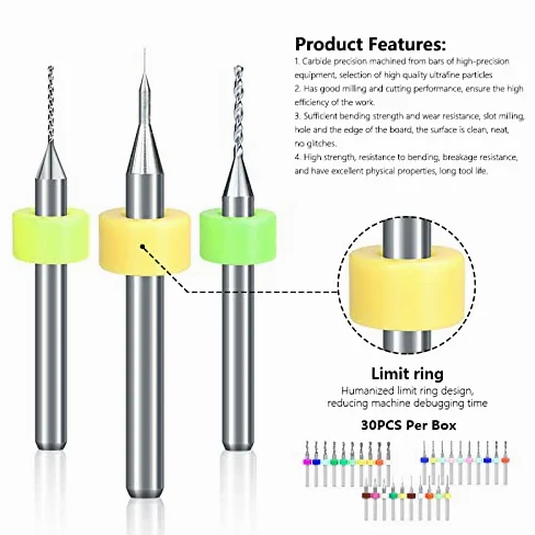 Wiertło do PCB 30 szt. 0,1-1,0 1,1-2,0 2,1-3,0 mm zestaw mikro pistoletu wiertarki do wiercenia płytki drukowanej wiertło z węglików spiekanych
