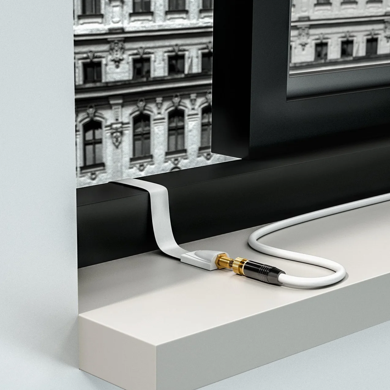 deleyCON tuleja okienna kabel satelitarny 17cm 26cm ekranowany biały