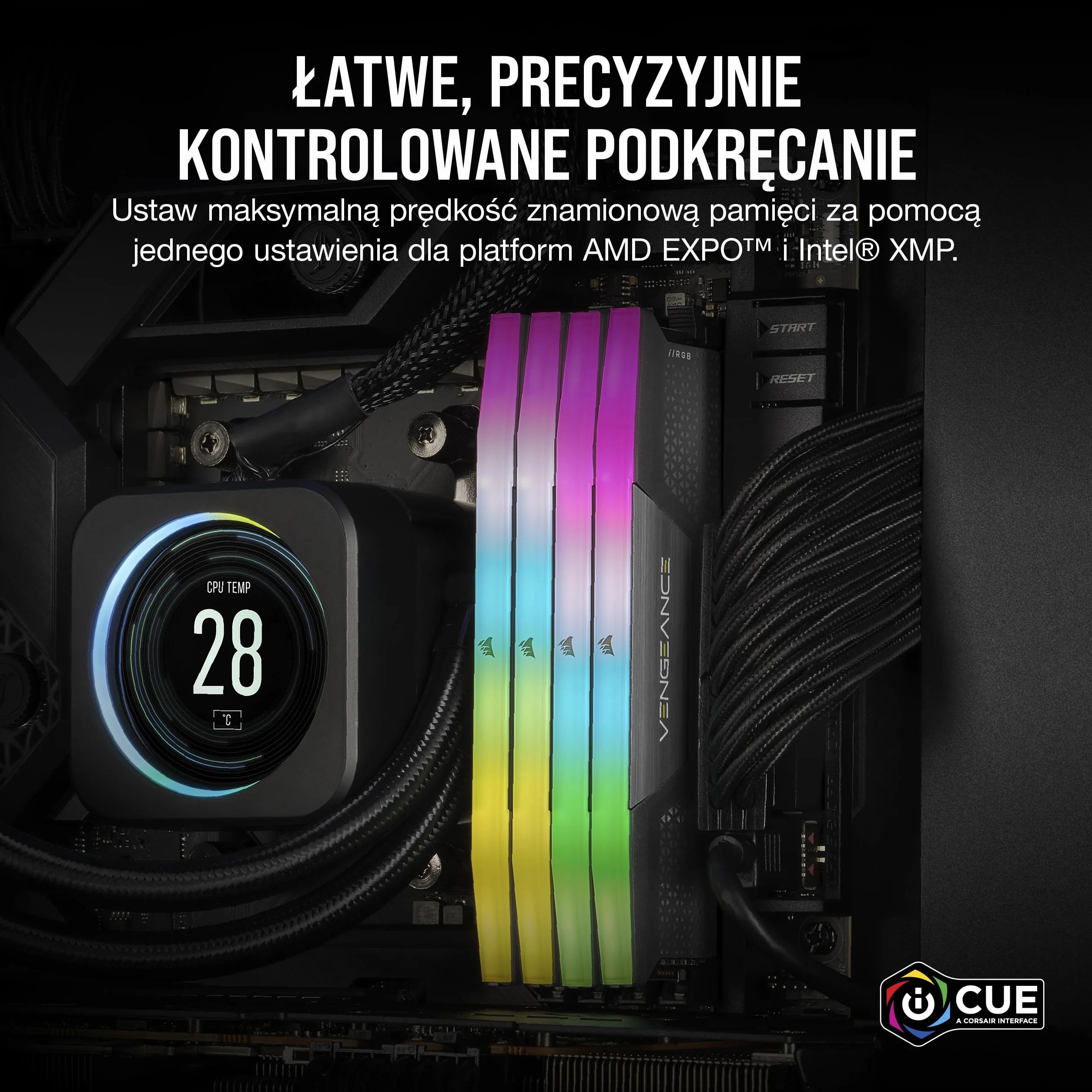 CORSAIR VENGEANCE RGB DDR5 RAM 96 GB 6000 MHz CL36 AMD EXPO Intel XMP 3.0 Szary