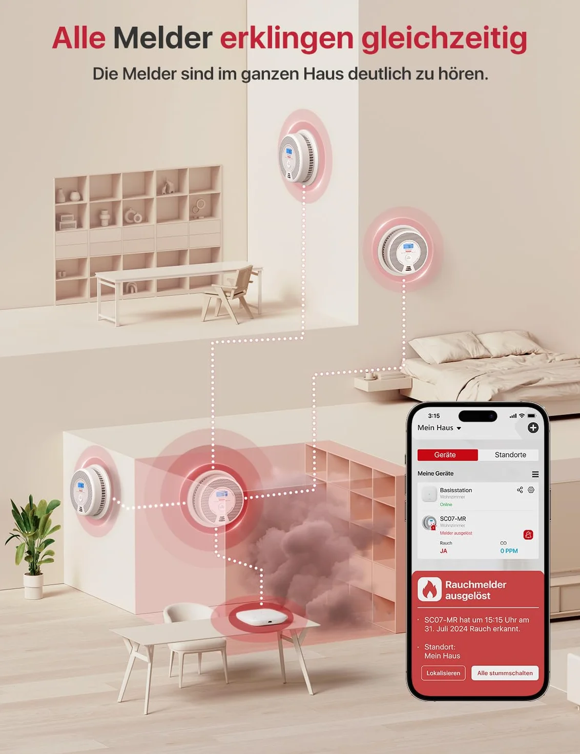 X-Sense SC07-MR czujnik dymu i tlenku węgla, inteligentny czujnik tlenku węgla, z aplikacją X-Sense Home Security, 1 detektor spalin i detektor tlenku węgla z 1 stacją bazową SBS50, SC07-MR11