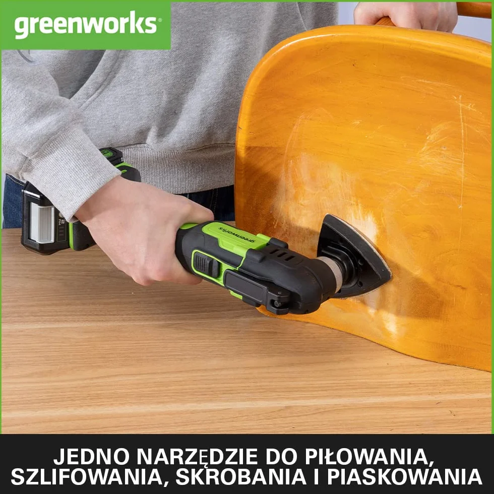 Greenworks 24V Narzędzie wielofunkcyjne G24MT (Li-Ion 24V 18000 drgań na minutę 3° łuk oscylacyjny regulacja prędkości beznarzędziowa wymiana osprzętu lampka LED bez akumulatora i ładowarki)
