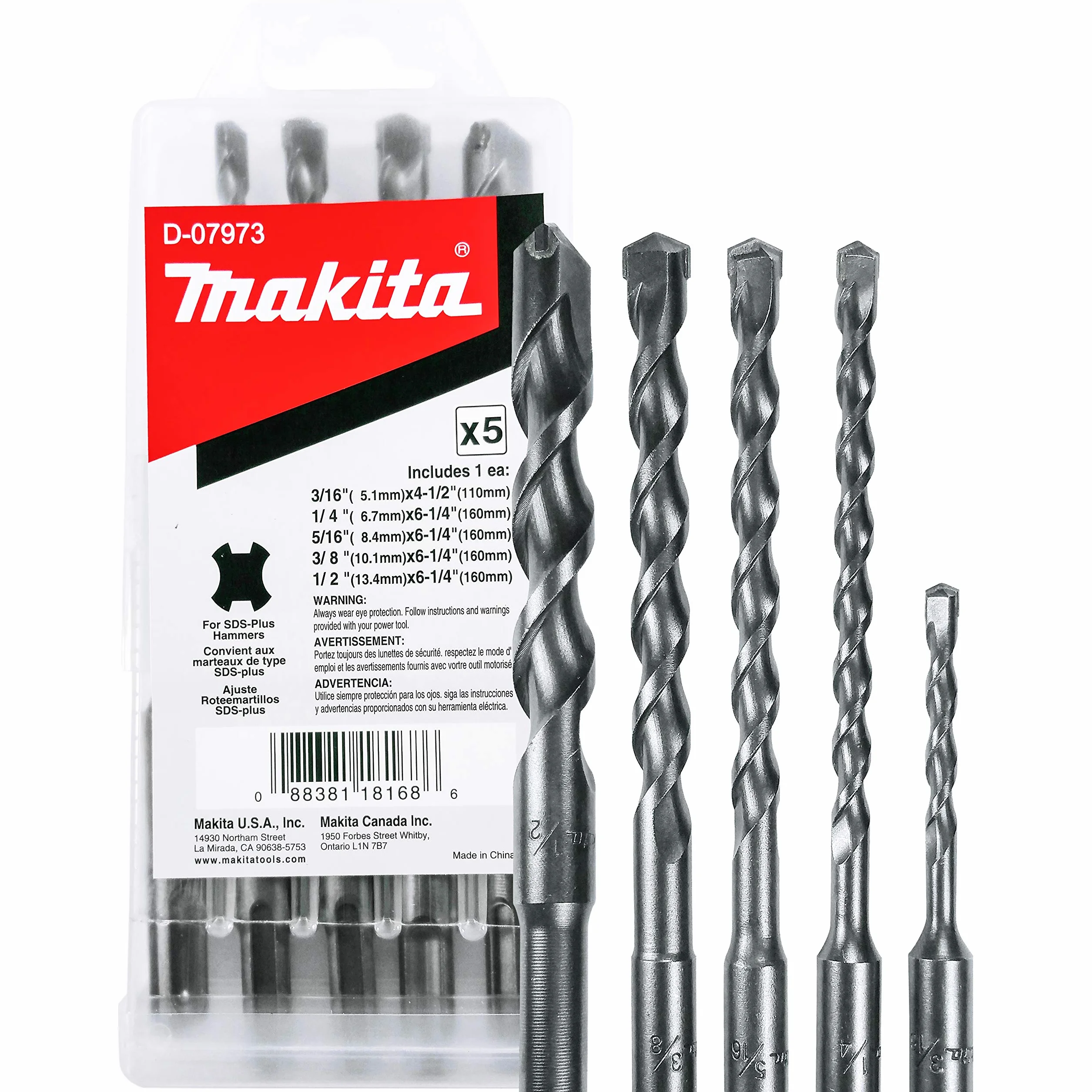 Makita 5-częściowy zestaw wierteł SDS-Plus do młotów obrotowych SDS+ - agresywne wiercenie do betonu i muru - wiertła z węglików spiekanych