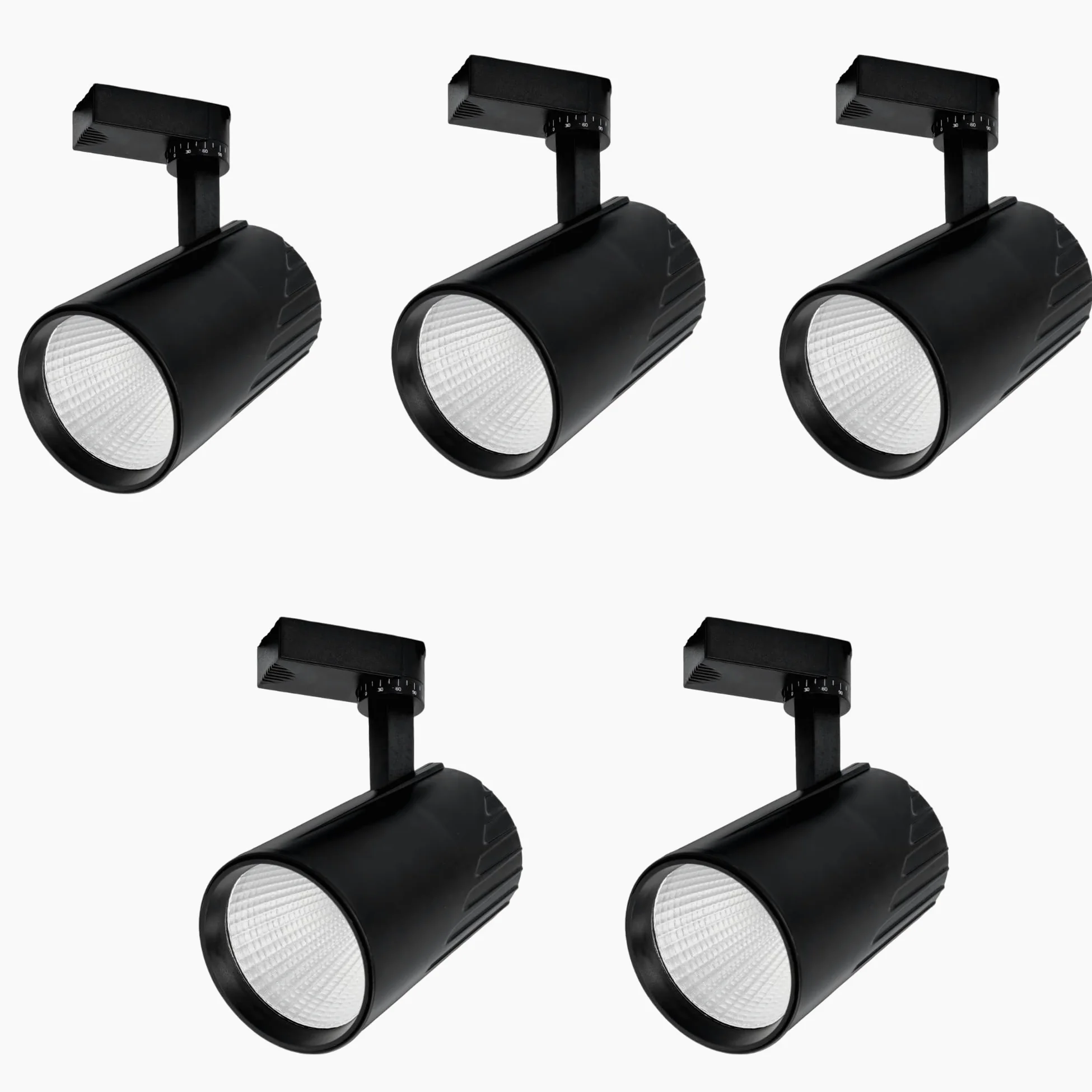 JANDEI - Zestaw 5 sztuk Led reflektor sufitowy na szynie 30 W, ciepła biel 3000 K, 3000 lumenów, 185 V-265 V AC jednofazowa, garderoba aluminiowa, gablota, sklep, biuro. (czarny)