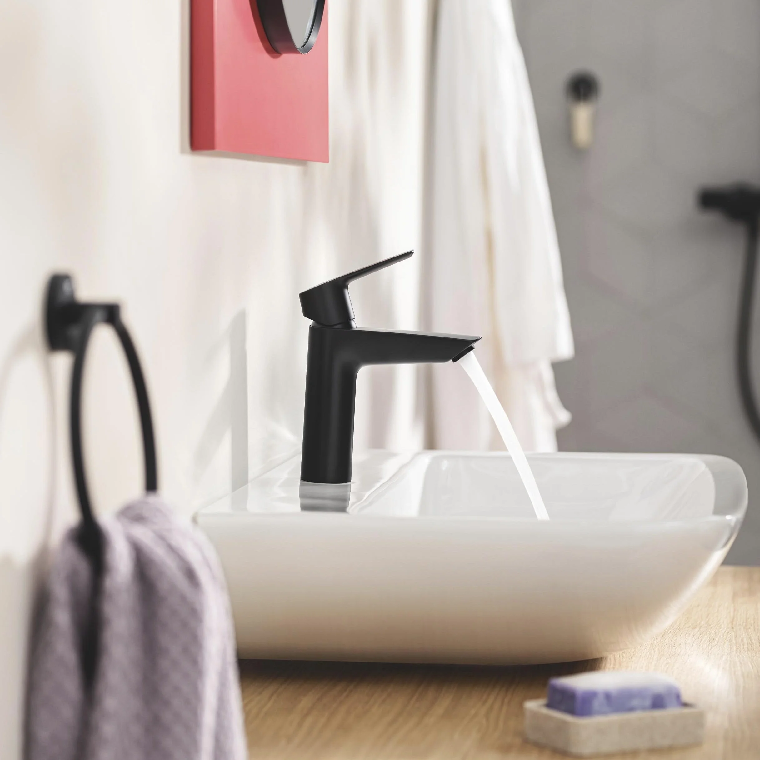GROHE Start - bateria łazienkowa oszczędzająca wodę (wysokość 17 cm, z zestawem odpływowym Push-open, z narzędziem montażowym), matowa czerń, 235502432