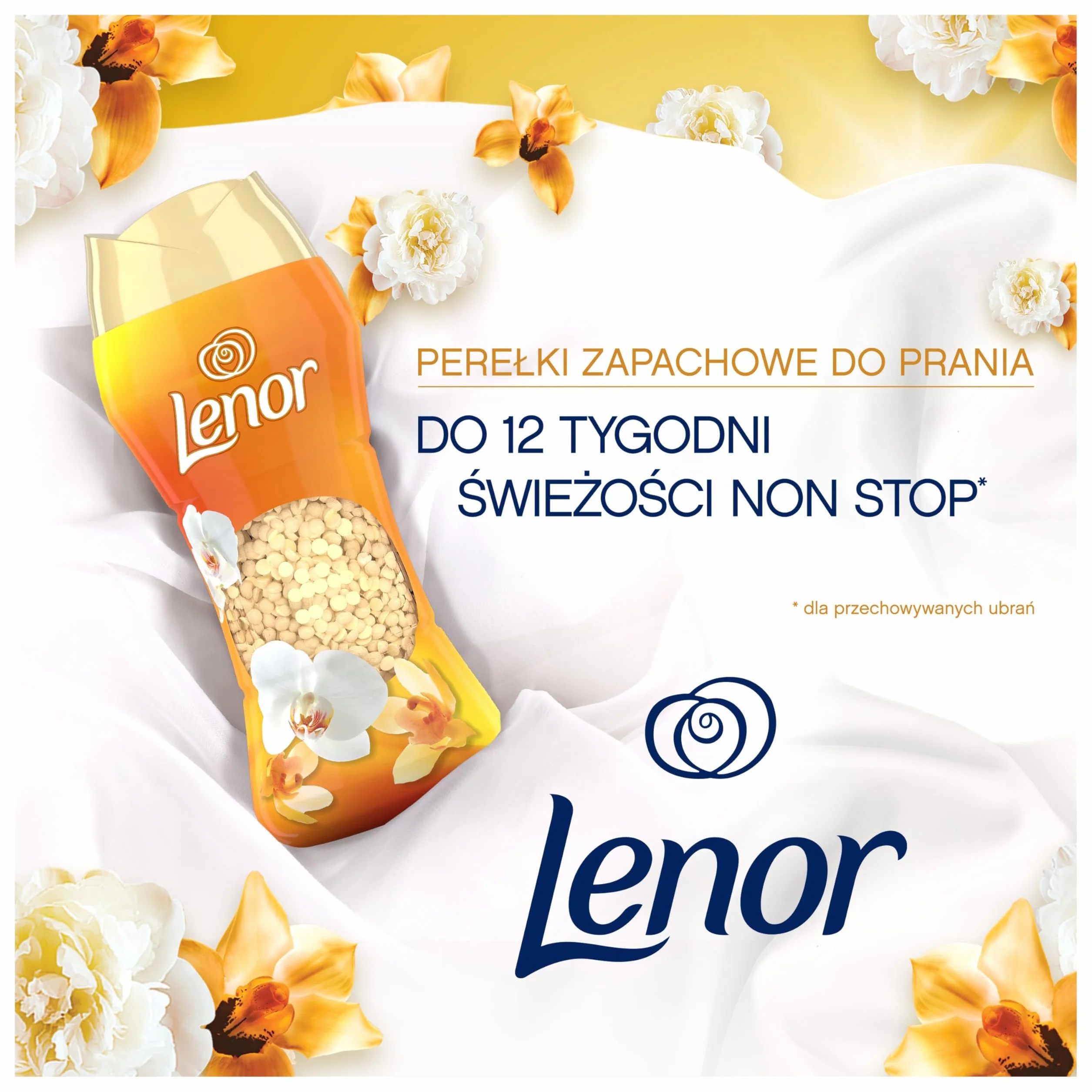 Lenor perfumowane perełki zapachowe do prania 195g, Gold Orchid & Vanilla, zapach non stop do 12 tygodni dla przechowywanych ubrań