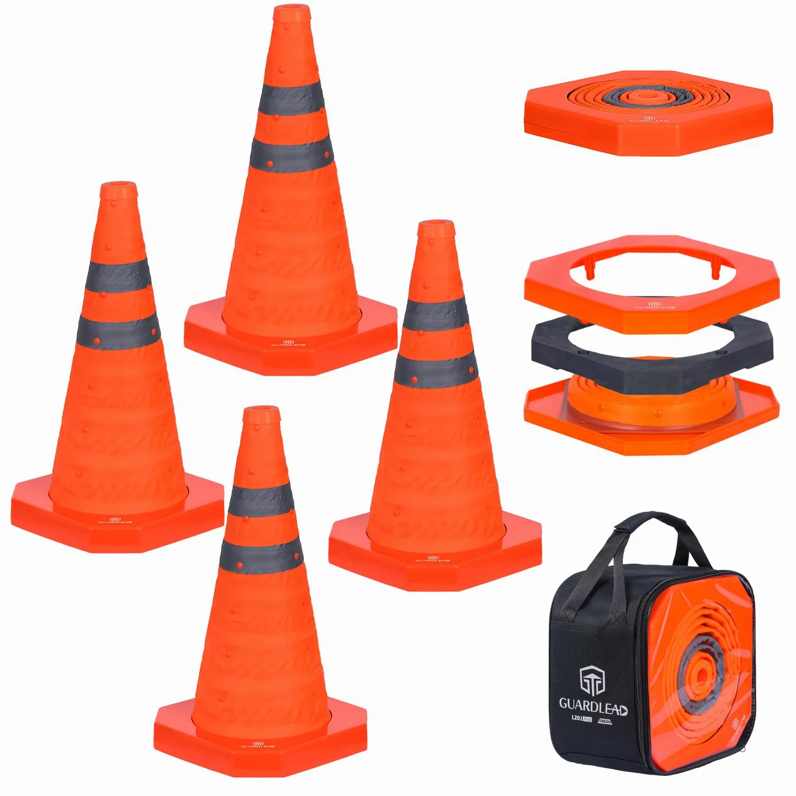Składany stożek prowadzący z obciążoną nóżką, 45 cm, wielofunkcyjny pop-up, odblaskowy, ochrona ruchu drogowego (4,45 cm)