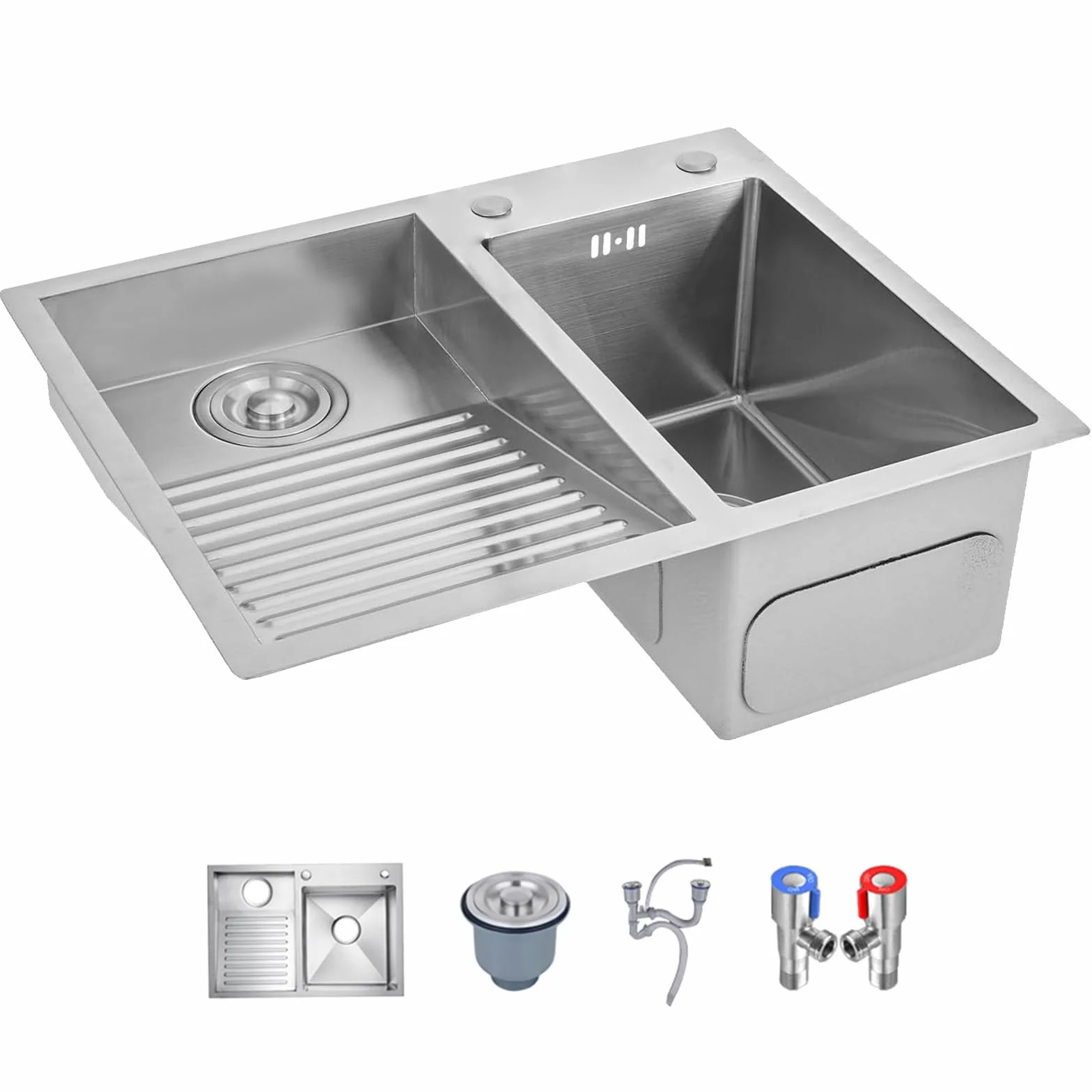 Stainless Steel Laundry Sink With Washboard – Handmade Utility Basin For Laundry Room, Workshop & Garage – Durable Brushed Finish, Deep Basin With Efficient Drainage(Left-a,60cm)