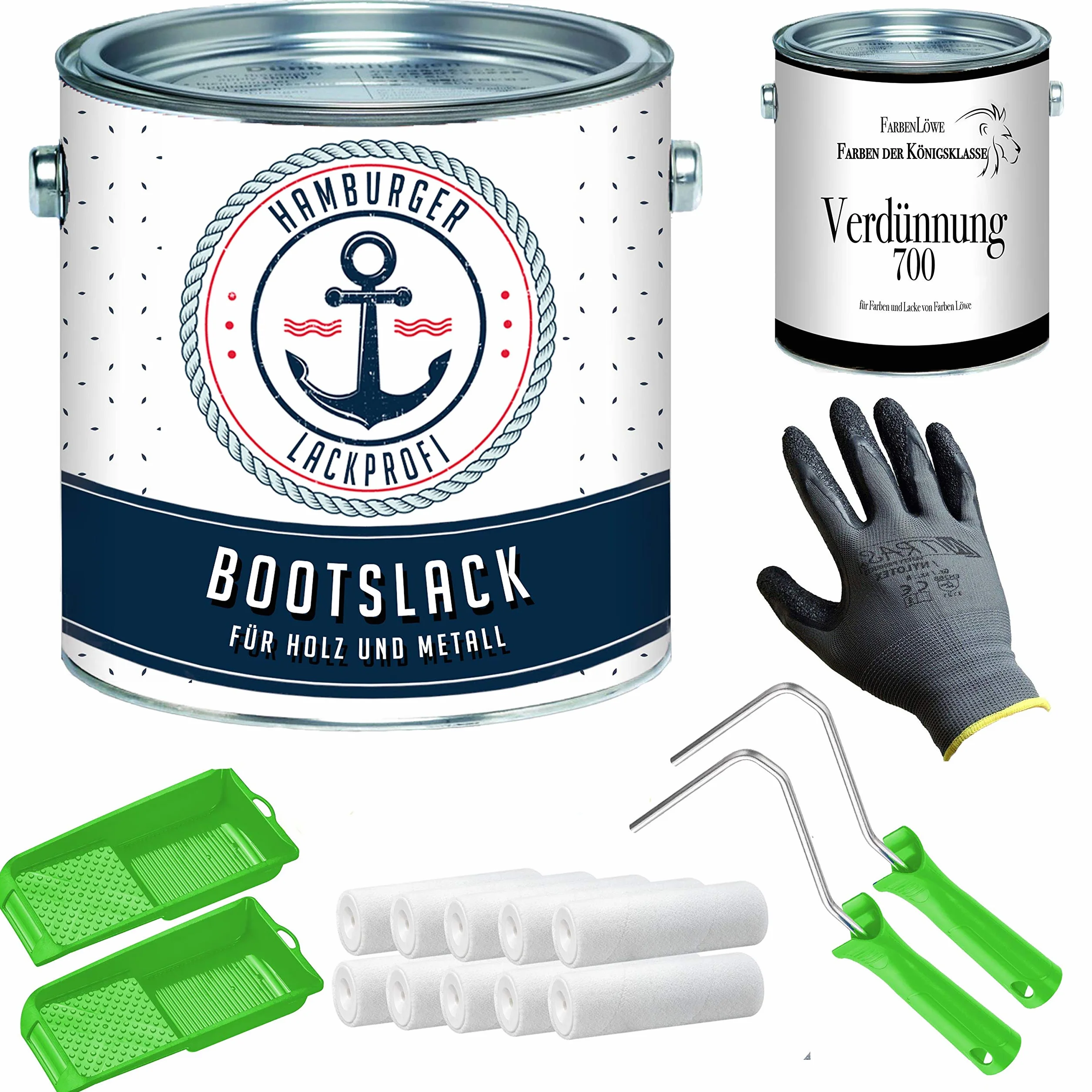 lakier jachtowy matowy do drewna i metalu czarny RAL 9005 czarny lakier jachtowy farba do łodzi z kit (X300) i rozcieńczalnikiem (1 L) (2,5 L) Hamburger Lack-Profi