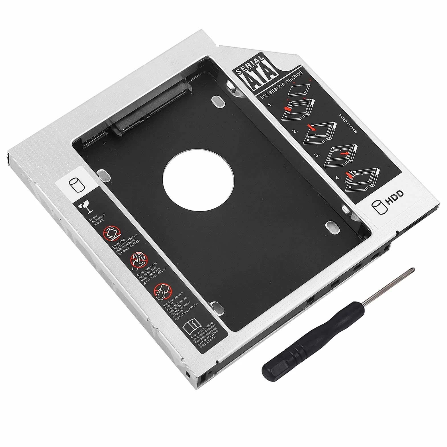 Uniwersalny 12.7mm Aluminiowy Dysk Twardy SATA do SATA 2nd SSD HDD Adapter z Tacą Obudowy do Laptopa CD/DVD-ROM Wnęka Optyczna (12.7 MM)