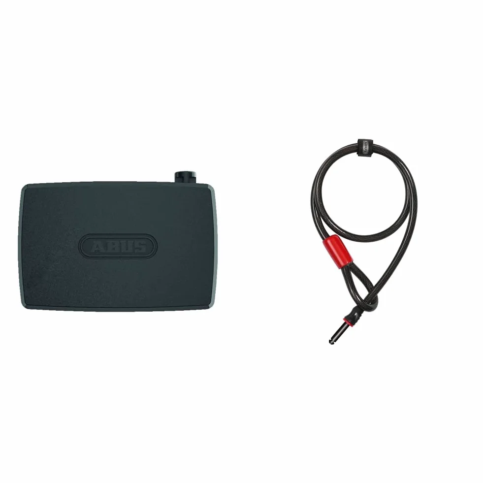 ABUS Moduł alarmowy 2.0 – mobilny system alarmowy z możliwością podłączenia łańcuchów i kabli, czarny & ABUS Kabel wtykowy z blokadą ramy - kabel adaptera 12/100