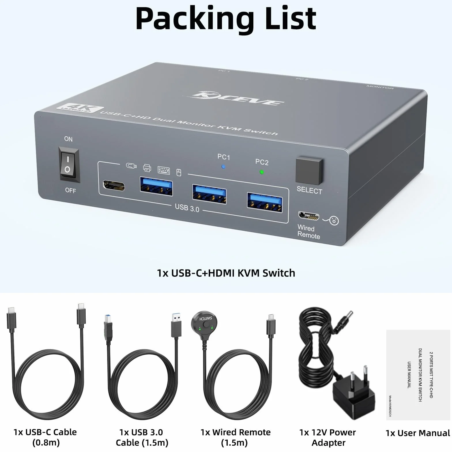 Przełącznik KVM USB C 2 Monitory 1 Laptop 1 Komputer 4K@60Hz HDMI Dual Monitor KVM Switch 2 Komputery 4 Porty USB 3.0