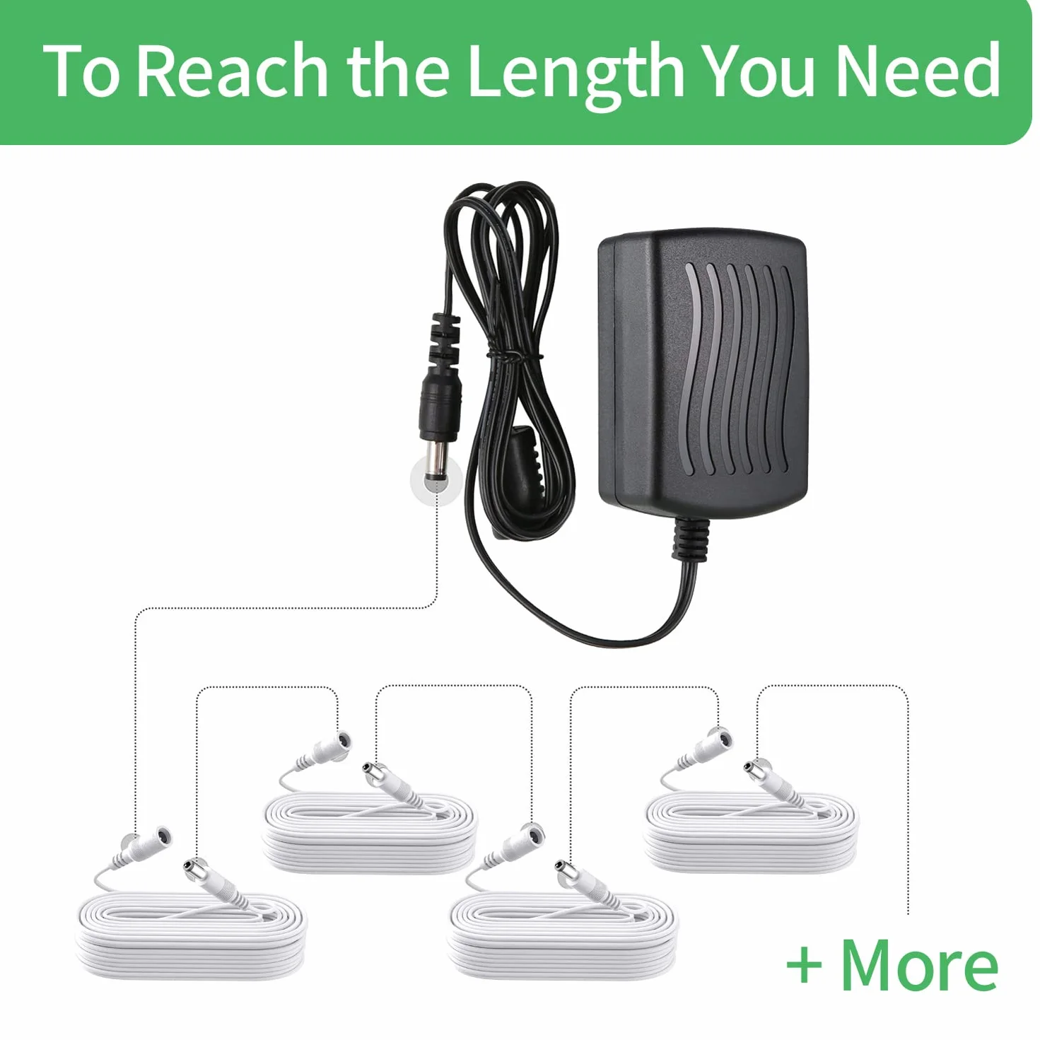 Przedłużacz zasilania DC 5 m, wtyczka 5,5 mm x 2,1 mm, wtyczka męska na żeńska, DC 5 V 6 V 9 V 12 V 24 V do kamer bezpieczeństwa, DVR, routera, drukarki, taśmy LED, biały