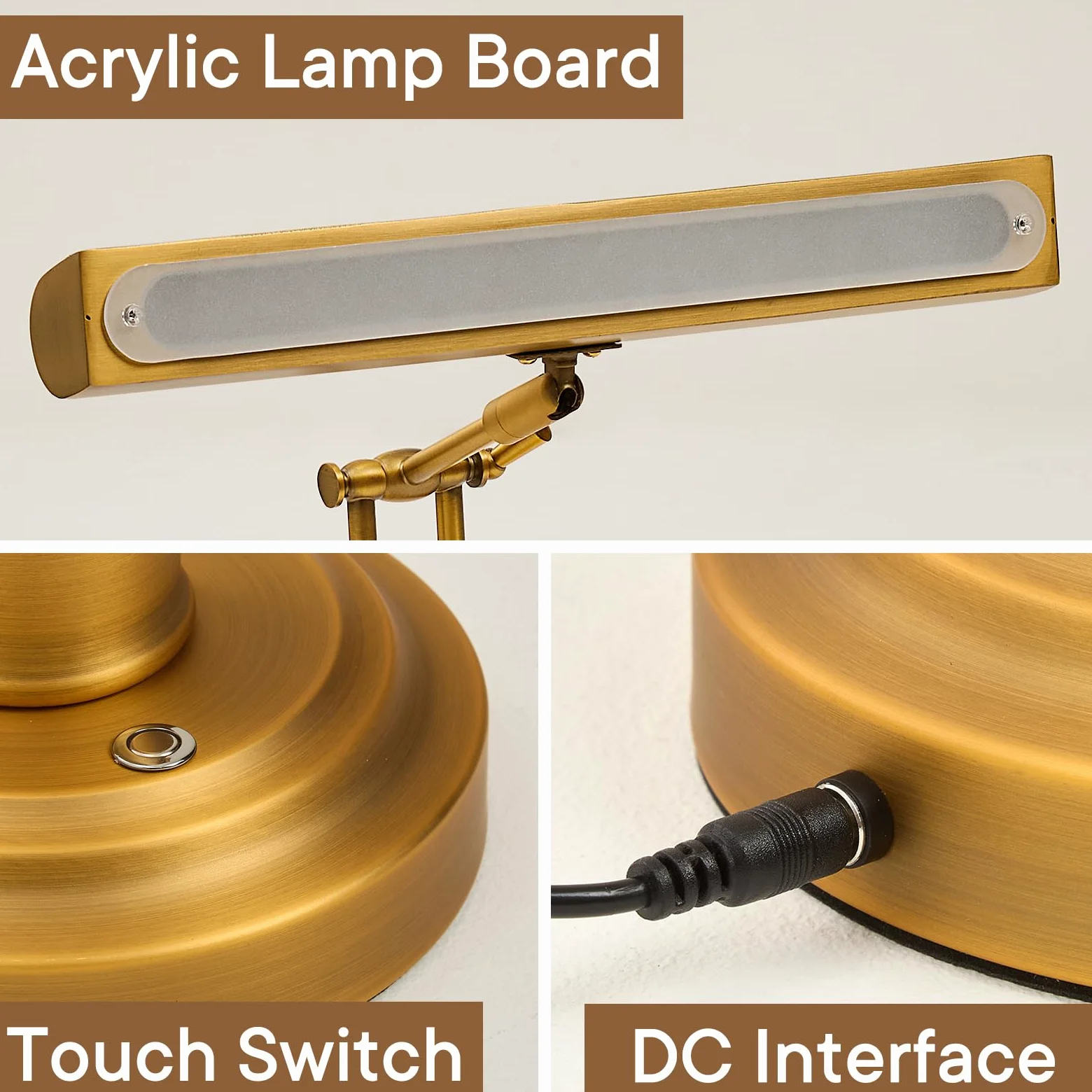 Lampa fortepianowa LED - regulowana lampa fortepianowa z regulowanymi ramionami, sterowaniem dotykowym i CRI≥95, złota lampa antyodblaskowa do pionowego fortepianu, dużego fortepianu i biura