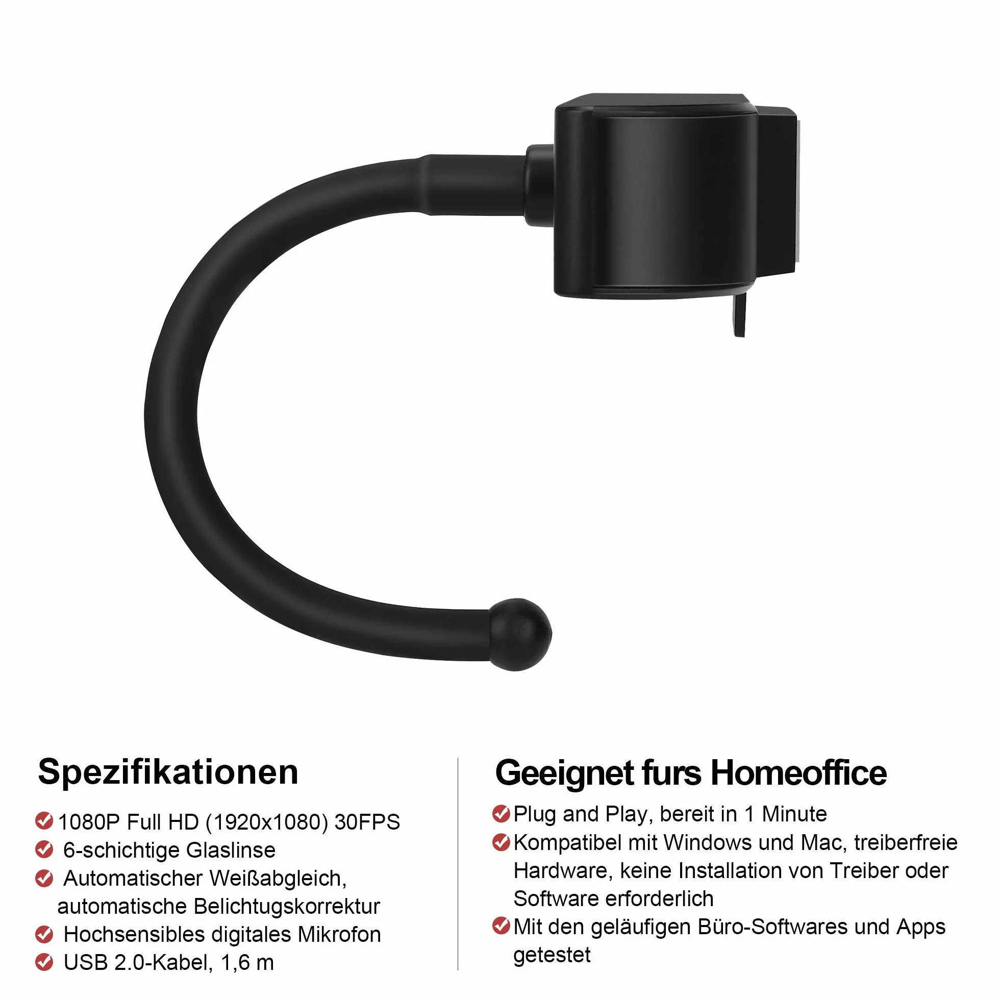 WIWACAM Kamera internetowa Full HD, 1080p, z mikrofonem, do komputera, laptopa, komputera stacjonarnego, MAC, USB Plug and Play, bezpieczna jakość do domowego biura i wideokonferencji, Zoom Webex