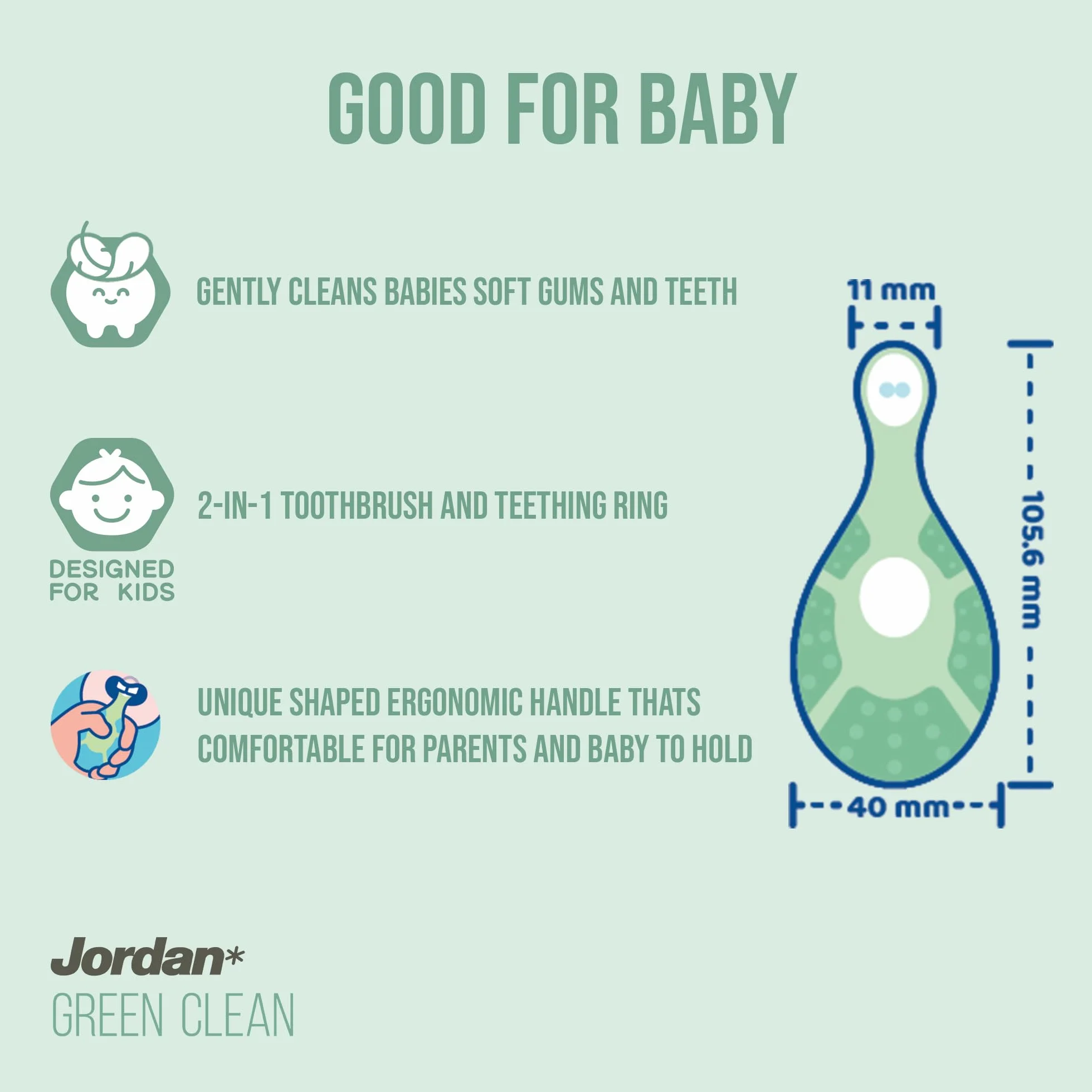 Jordan Step 1 Green Clean szczoteczka do zębów dla małych dzieci, ekologiczna, bardzo miękkie włosie, 84 uchwyty z recyklingu, miękki gryzak, mieszane kolory, opakowanie 3 szt