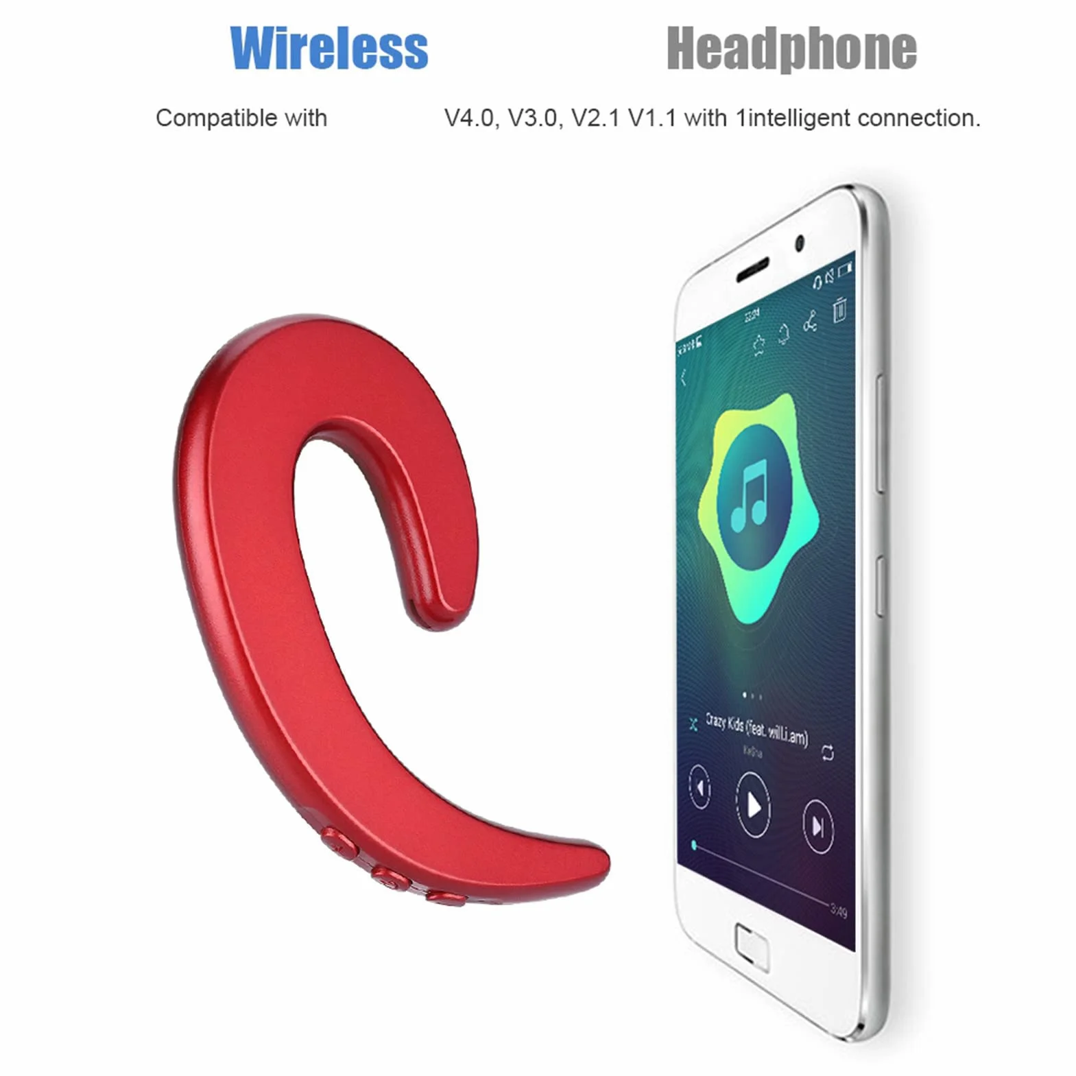 Bezprzewodowe Słuchawki Bluetooth na Przewodnictwo Kostne, Wodoodporny Zaczep na Ucho