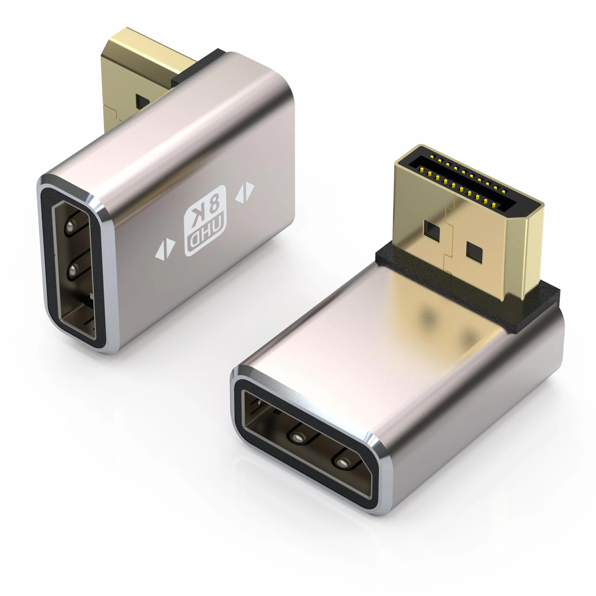 Zestaw 2 Adapterów DisplayPort, Obudowa ze Stopu 8K UHD HDR Displayport (DP) 1.4 90 Stopni Wygięta do Góry Wtyczka na Gniazdo Przedłużacz Konwerter 8K 60Hz/4K @144Hz