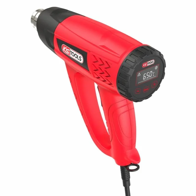 KS Tools - 960.1180F - opalarka - cyfrowy pistolet termiczny - pistolet na gorące powietrze 2000 W - myjka termiczna z 4 dyszami