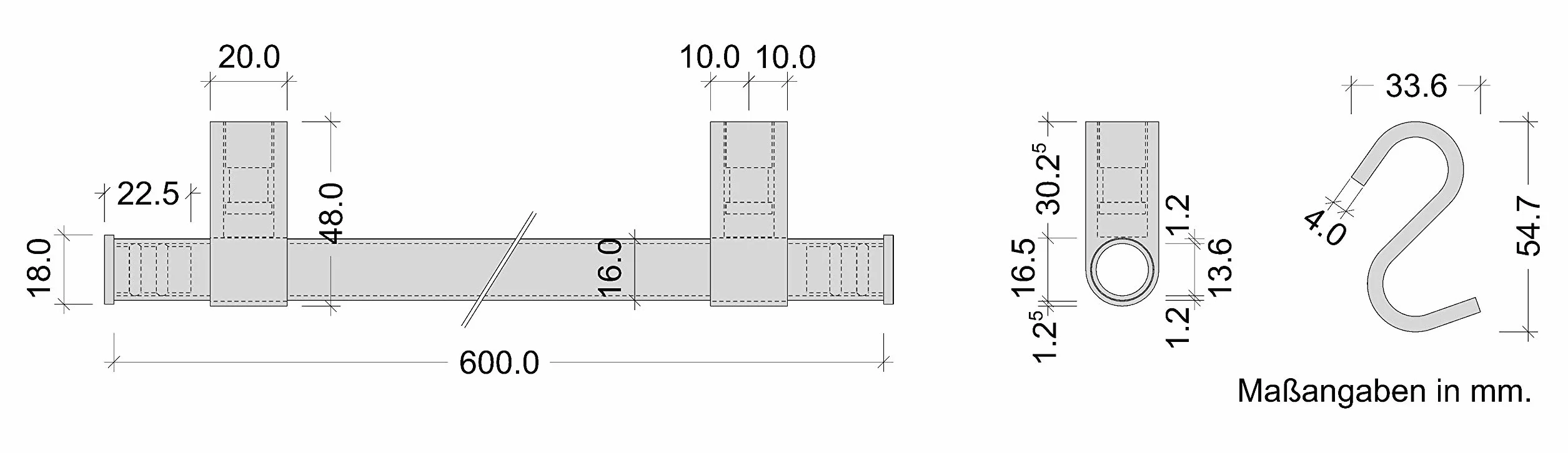 GedoTec Ekskluzywny system szyn kuchennych, zestaw balustrad, wykończenie ze stali nierdzewnej, 3 długości wraz z materiałem montażowym, markowa jakość - 600 mm