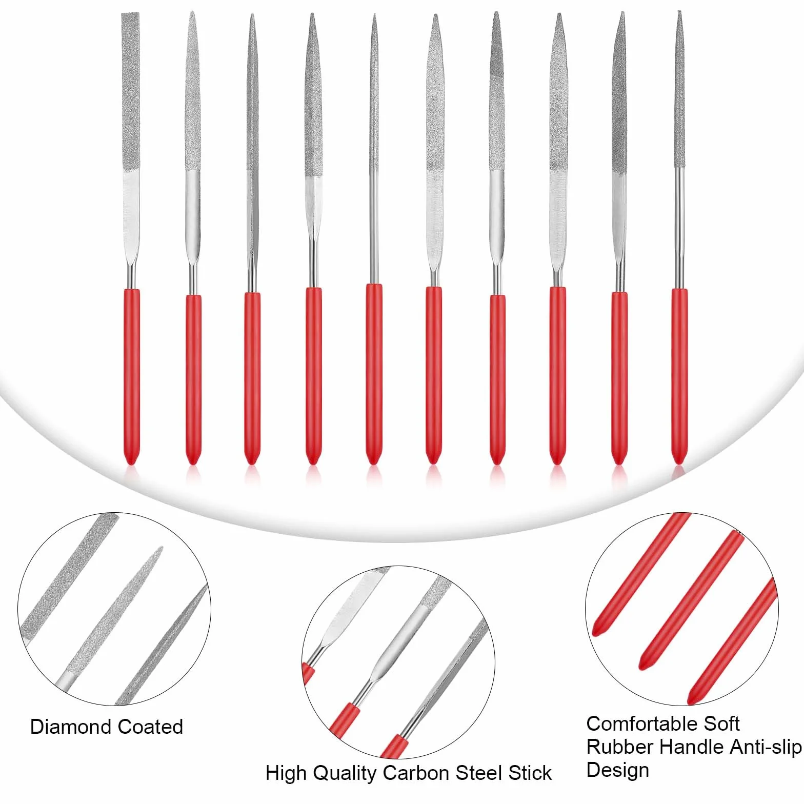 Prasacco Zestaw 10 mini pilników, 14 cm długości, zestaw mini diamentowych plików z uchwytem z tworzywa sztucznego, narzędzia ręczne, pilniki do metalu, drewna, kamienia, tworzywa sztucznego (10