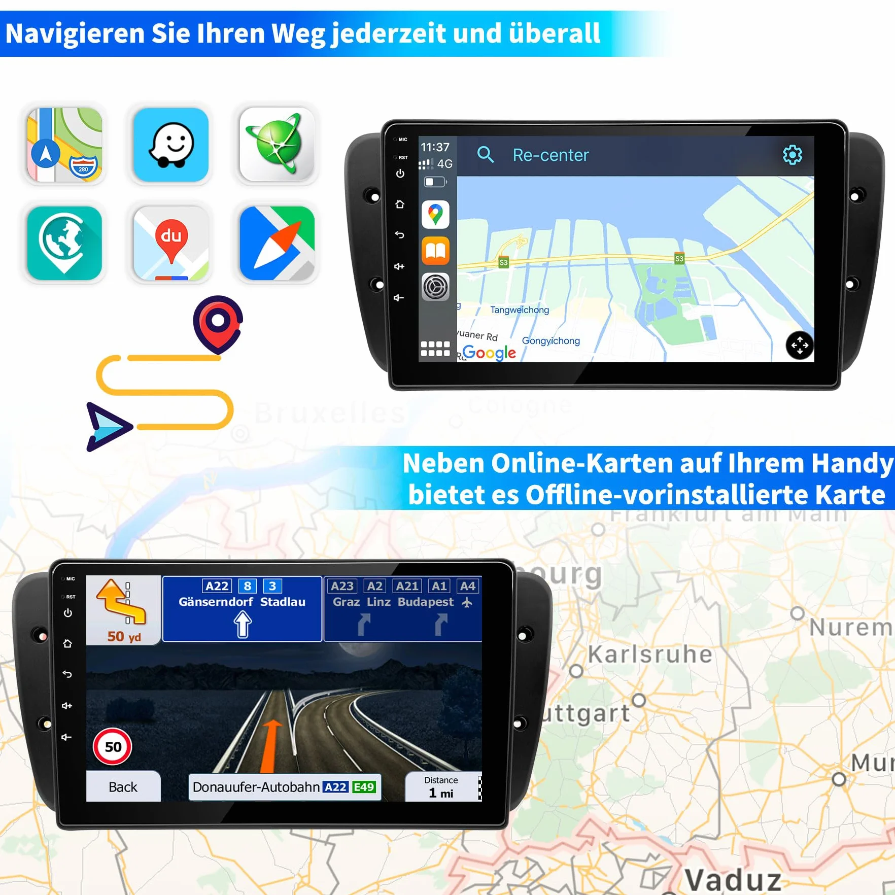 Radio Samochodowe do Seat Ibiza 6J 2009 2010 2011 2012 2013, Android 12 GPS FM 2+64G, 9-calowy Ekran Dotykowy, Obsługuje GPS Carplay Android Auto Bluetooth 5.0 WiFi Sterowanie Głosem Radio