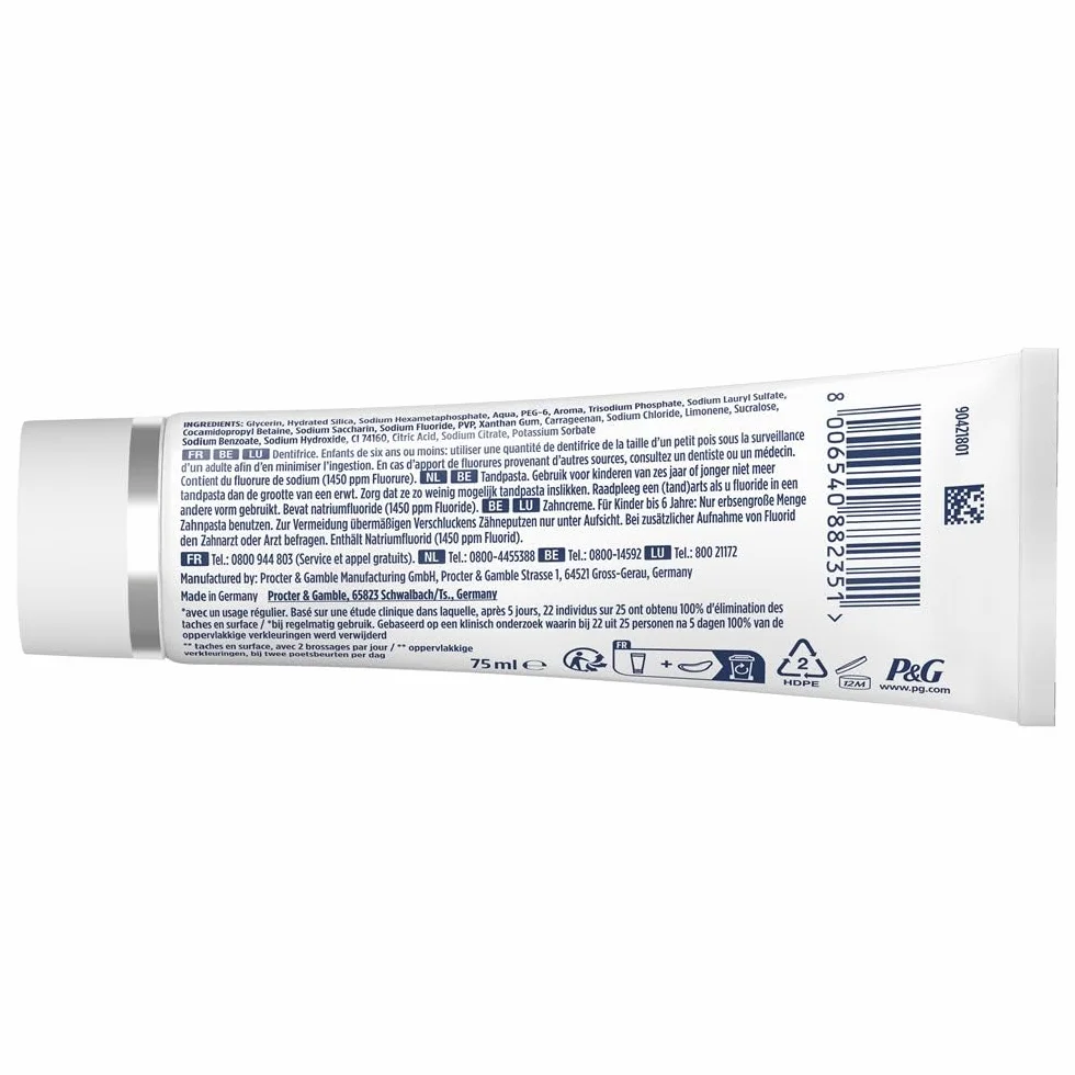 Oral-B Biała Zaawansowana luksusowa perfekcja 3D biała pasta do zębów, technologia wybielająca do usuwania plam z powierzchni zębów, aromat miętowy, do codziennego szczotkowania, 75ml