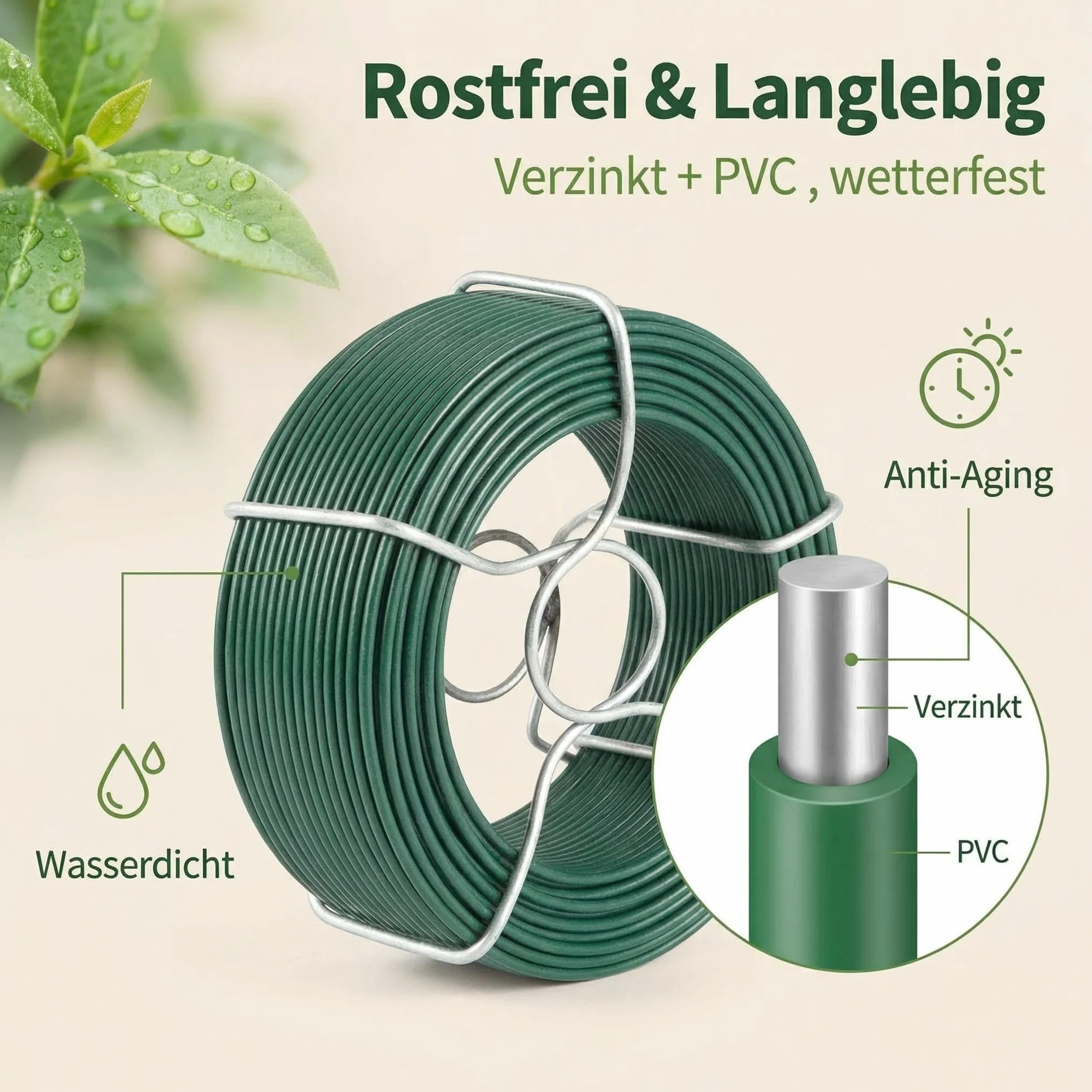 Amagabeli Garden Home 50 M X 1,15 mm X 6 sztuk Drut ogrodowy powlekany PVC Roślina WR8 DA030