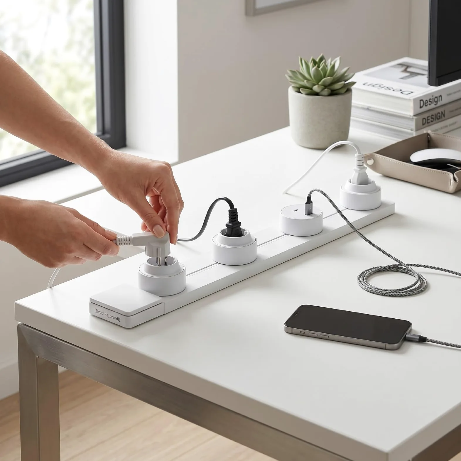 SEAFRONT Gniazdo Szynowe 60 Cm 10 W, Gniazdko Elektryczne, Białe | Listwa zasilająca do montażu na ścianie, gniazdo z 2 bolcami, porty USB A USB C, komputer trudnopalny, domowe urządzenia
