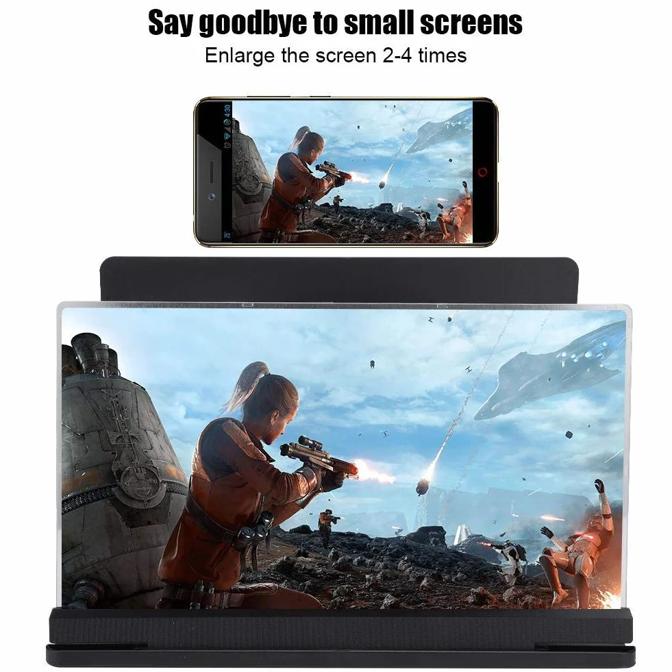 Garsent Lupa do ekranu telefonu komórkowego, lupa 18 x 14 cali do smartfona Lupa ekranu 3D kompatybilna ze wszystkimi smartfonami (czarna)