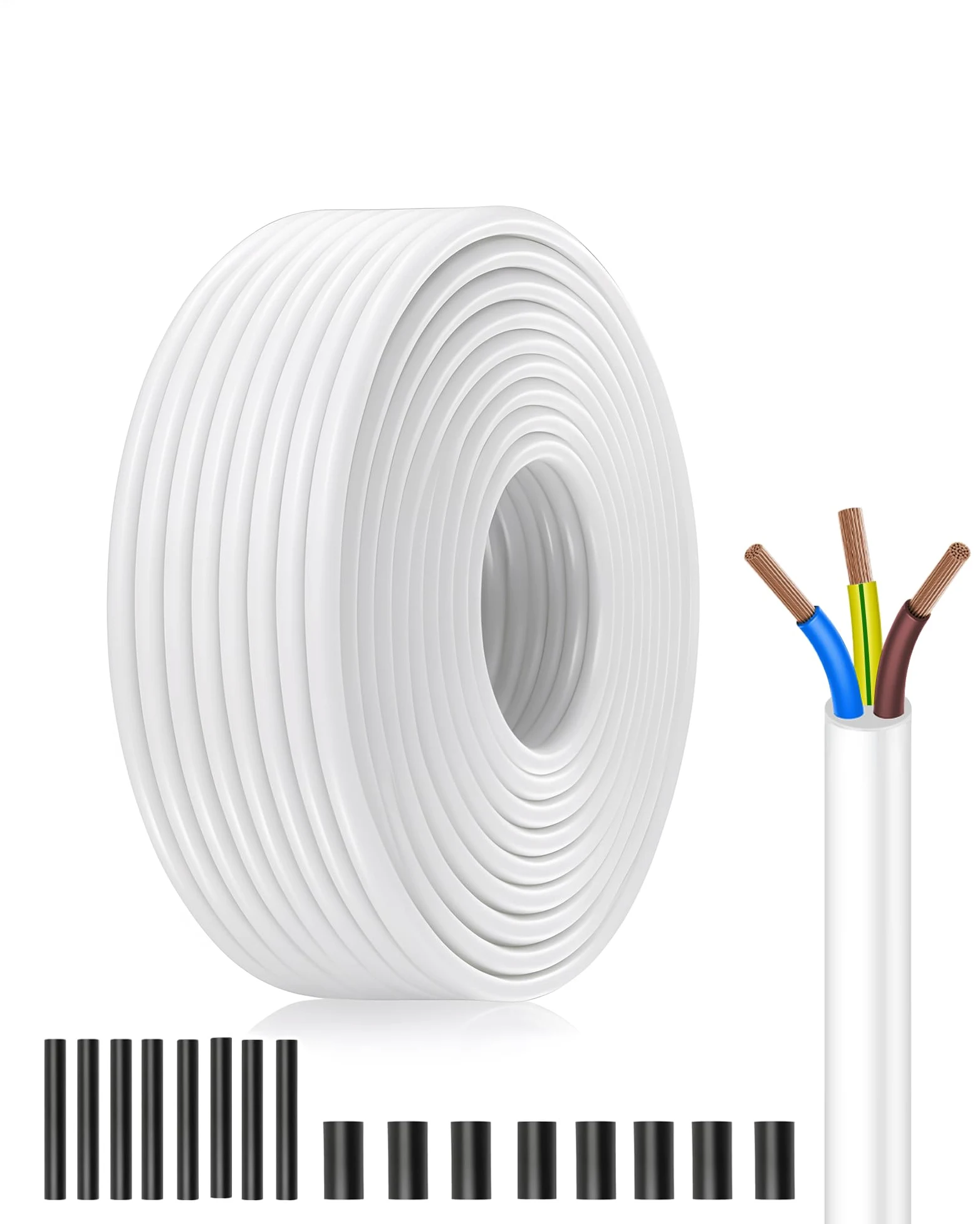 Biały kabel PVC H05VV-F 3x1,5 do urządzeń elektrycznych - długość 30 metrów - wielożyłowy drut miedziany - Napięcie 300/500V - DIY Pro & Home
