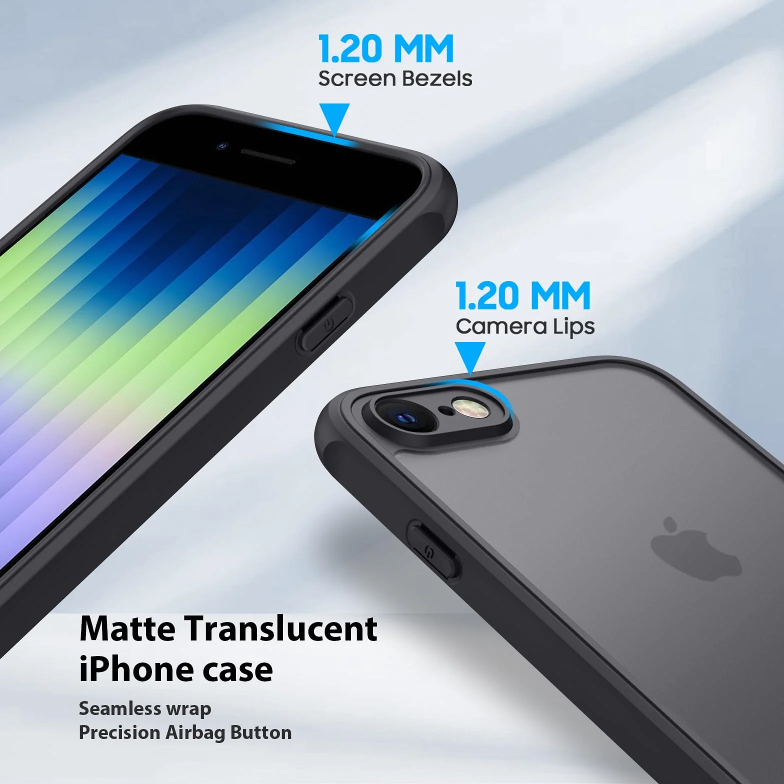 Mugust Matowe etui do iPhone SE 3/2 (model 2022/2020), iPhone 8/7, etui na telefon komórkowy, matowa, przezroczysta tylna strona etui ochronne do iPhone 8/7/SE (czarne)