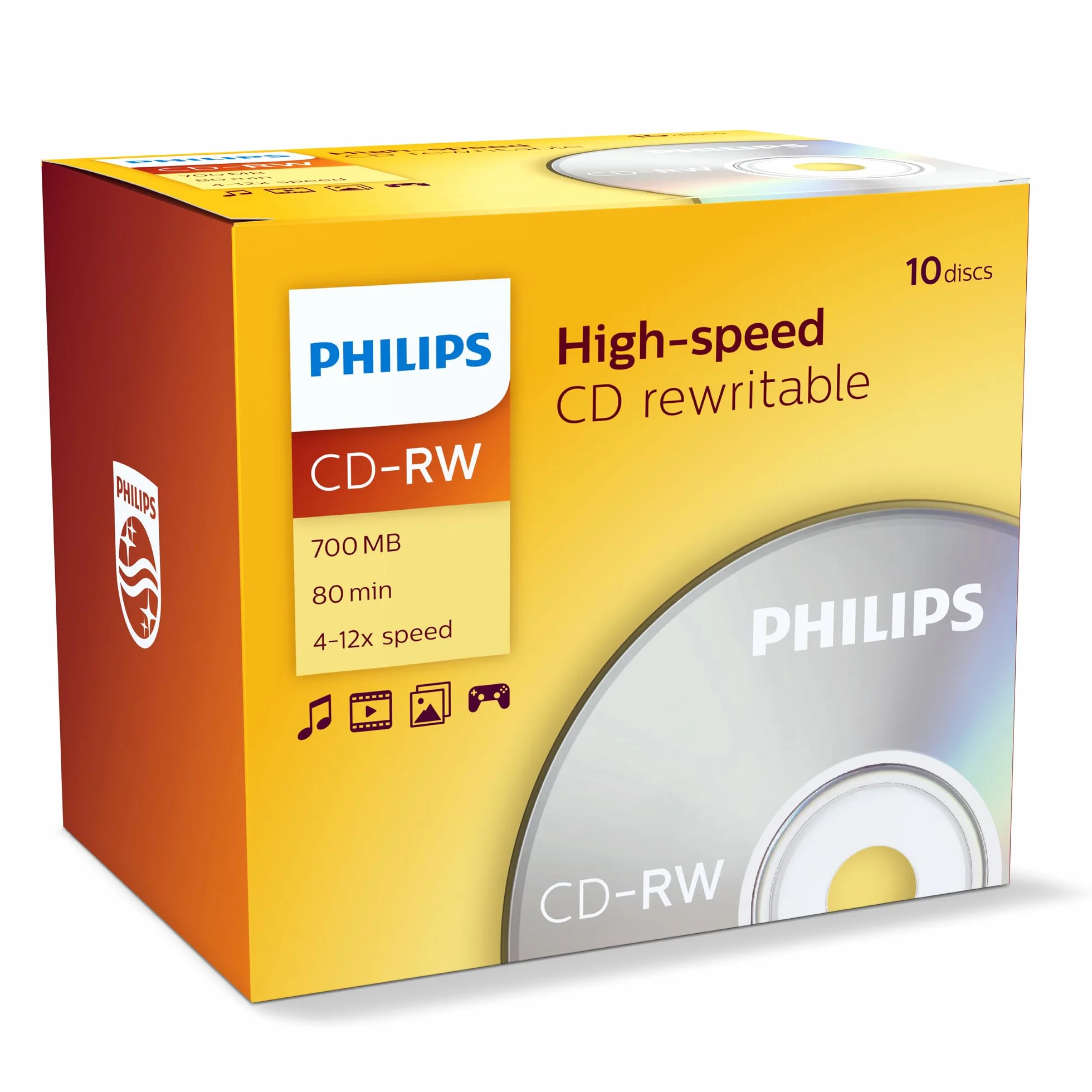 Philips CD-RW 700 MB 80 minut 4-12x prędkość 10 szt. Jewel Case