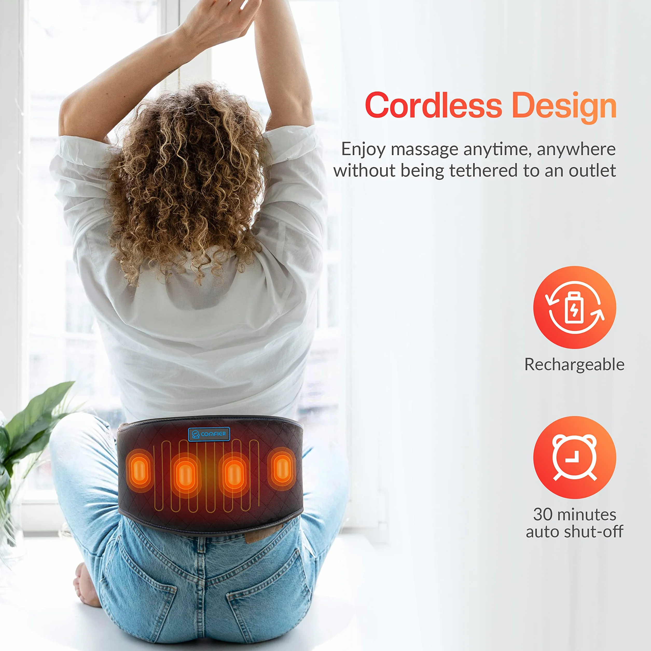 COMFIER Cordless pas grzewczy, pas grzewczy z wibracjami cieplnymi i automatycznym wyłączaniem, bezprzewodowa poduszka grzewcza do pleców, brzucha, lędźwi, prezent dla kobiet, mężczyzn