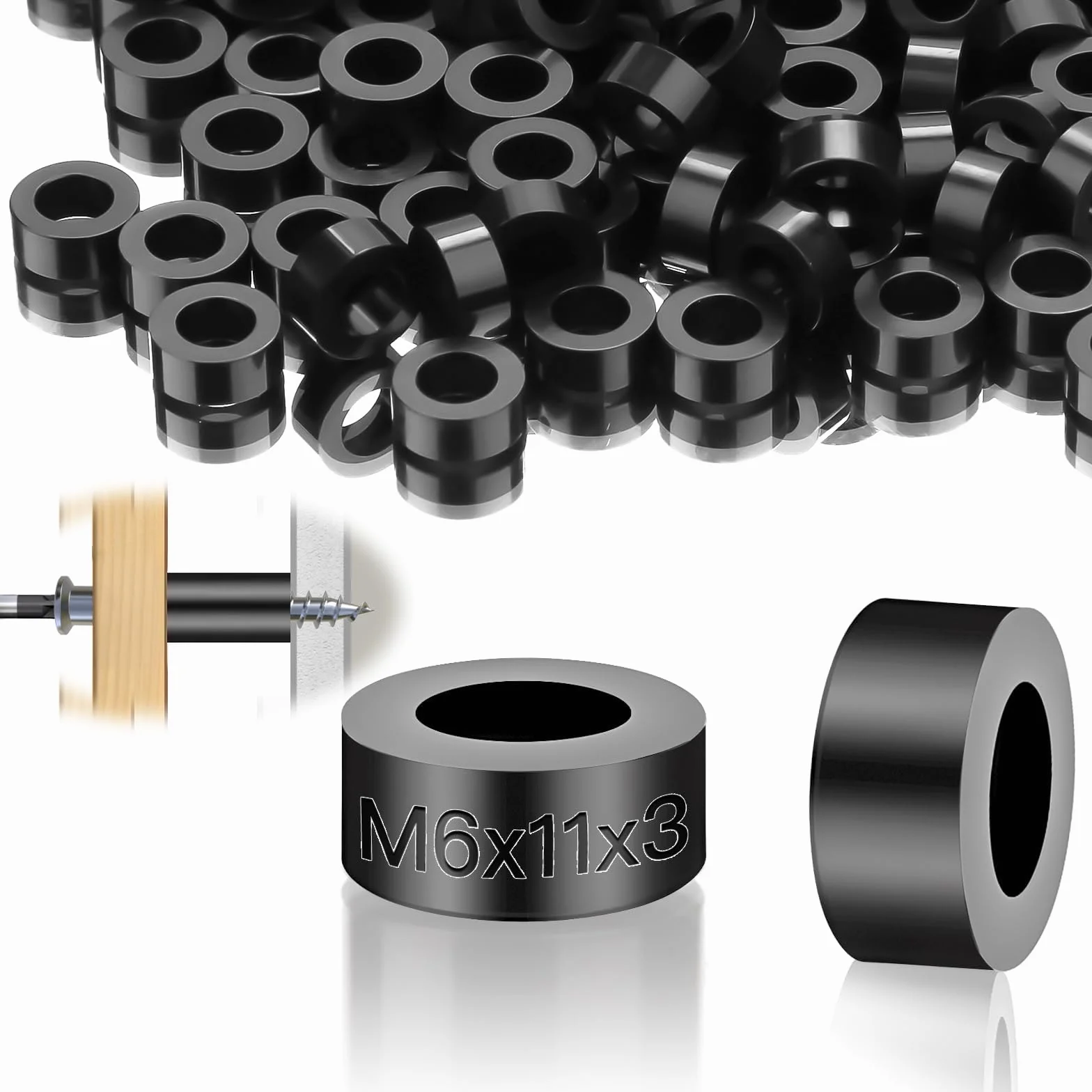 SWTYExt Tuleje Dystansowe M6 z Nylonowej Gumy ABS - 50 Podkładek Izolacyjnych, Okrągłe 11 x 3 mm