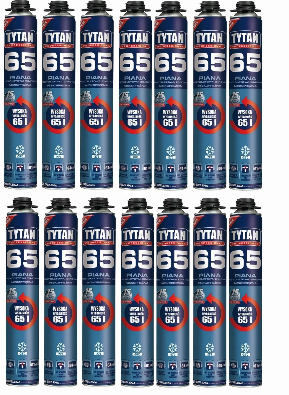 Pianka do pistoletu Tytan 65 pianka zimowa | montaż | działanie wysokich i niskich temperatur (od -60°C do +100°C) 14 x 750 ml