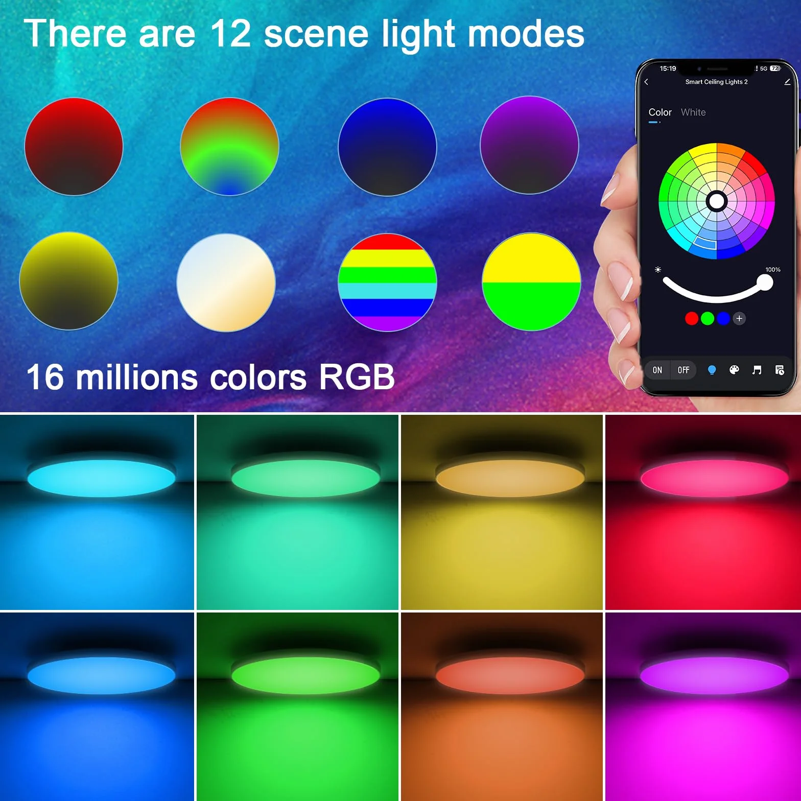 Lampa sufitowa LED, możliwość ściemniania, okrągła, czarna, 24 W, z pilotem, RGB sterowana aplikacją, 2700 K-6500K, inteligentna lampa sufitowa LED, do pokoju dziecięcego, biura, salonu, Ø30