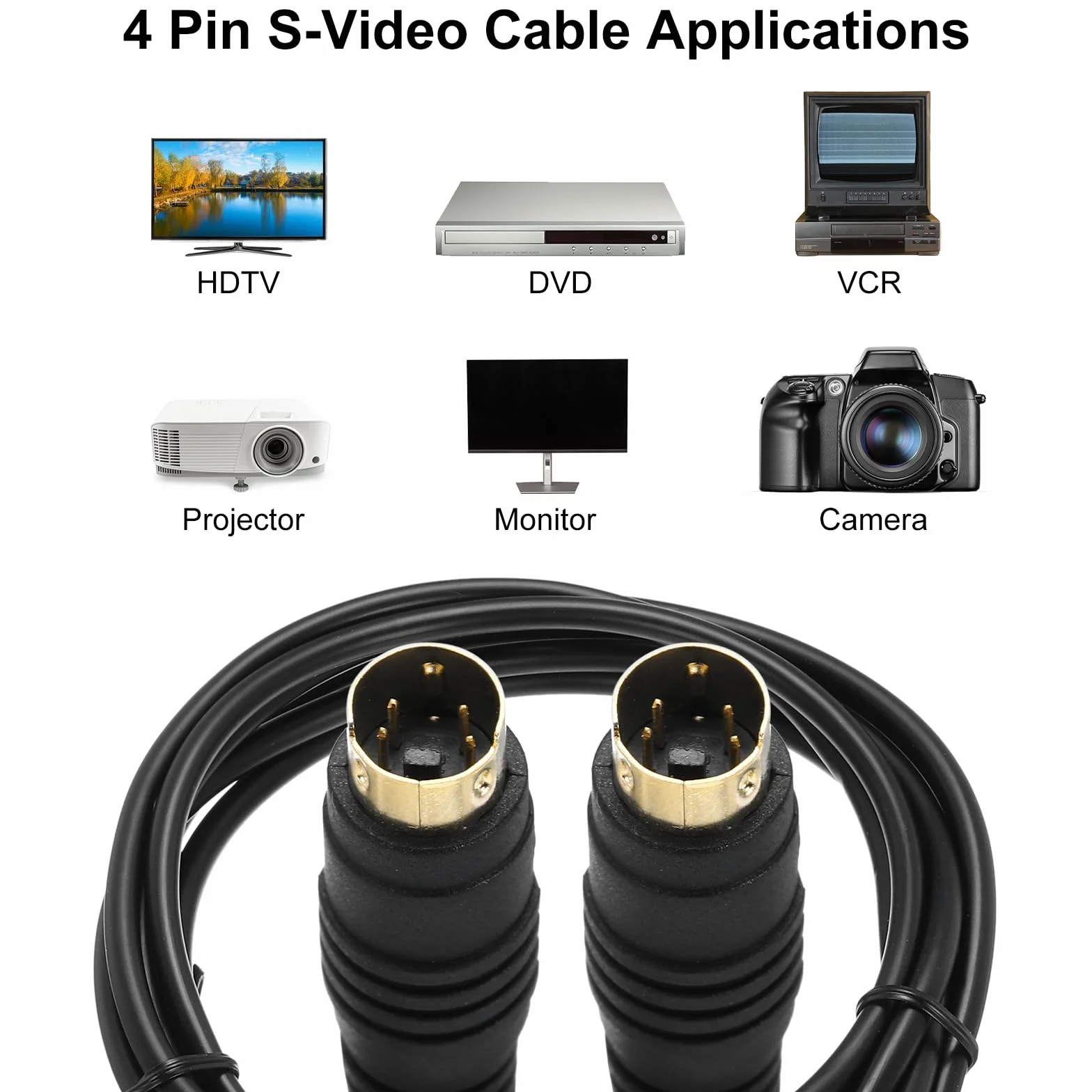 QUARKZMAN S kabel wideo 1 m/3,3 ft, mini DIN 4-pinowy kabel S-video wtyczka na wtyczkę pozłacane złącze transmisja do odbiornika telewizyjnego monitora S-VHS VCR DVD