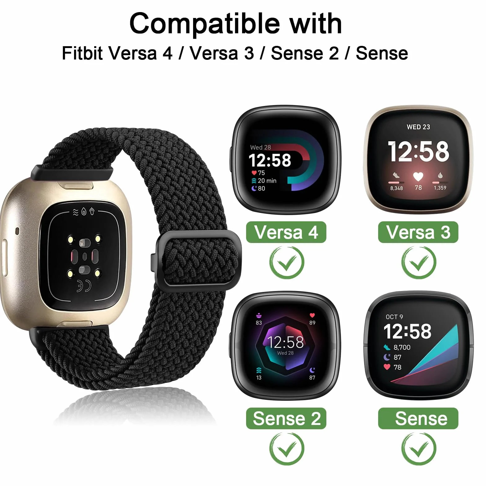 Mugust Bransoletka do Fitbit Versa 4 / Versa 3 / Sense / Sense 2, pleciona nylonowa