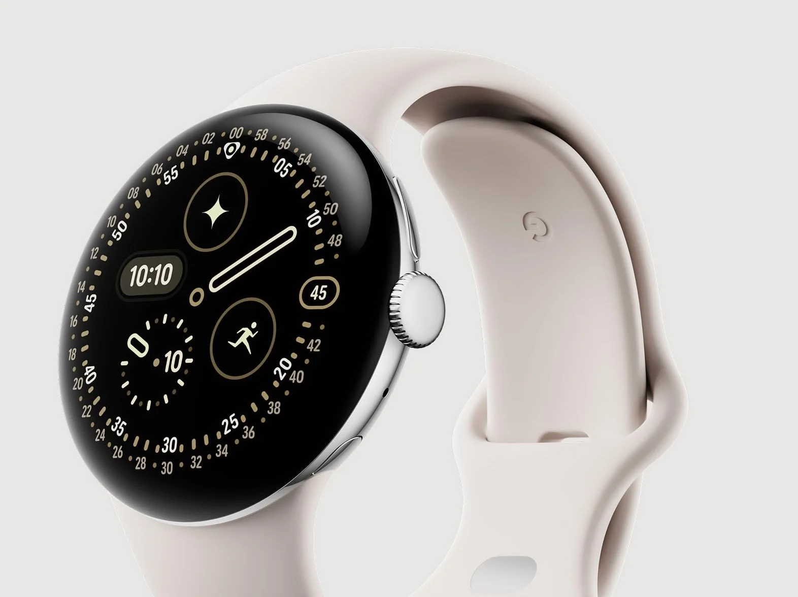 Google Pixel Watch 4 (41 mm) - Smartwatch z systemem Android, pełne śledzenie danych zdrowotnych i fitness - polerowana srebrna obudowa - sportowy pasek z porcelany - Wi-Fi