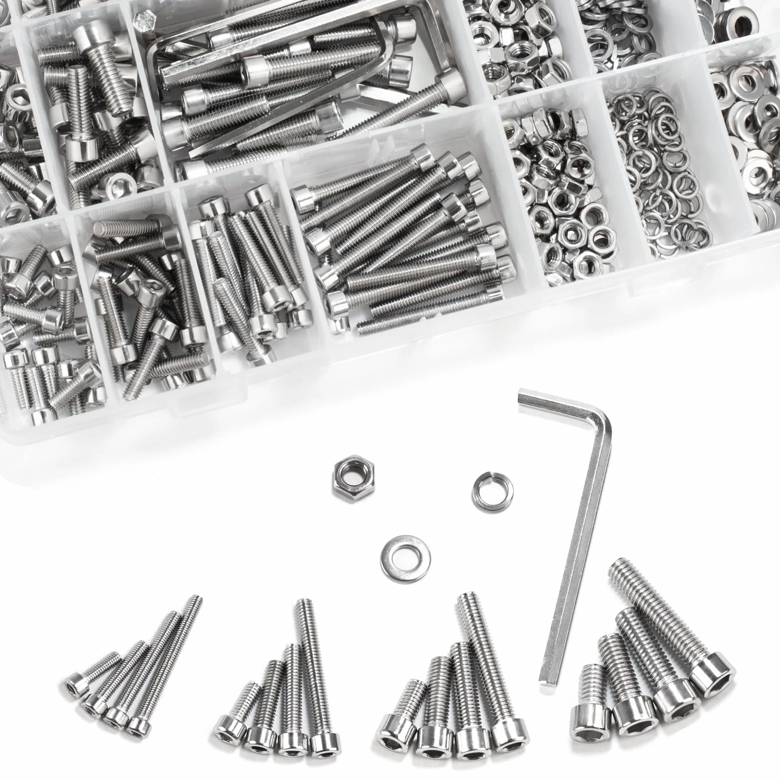 Zestaw śrub metrycznych M3, M3, M4, M5, M6, zestaw śrub z łbem cylindrycznym, śruby cylindryczne, śruby z gniazdem sześciokątnym i nakrętki ze stali nierdzewnej, zestaw śrub maszynowych