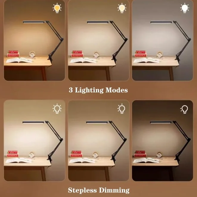 Lampa biurkowa Lampa biurkowa LED z zaciskiem, metalowa lampa wysięgnikiem, składana lampka do czytania chroniąca oczy, 3 tryby kolorów i płynne przyciemnianie, używana w biurze domowym