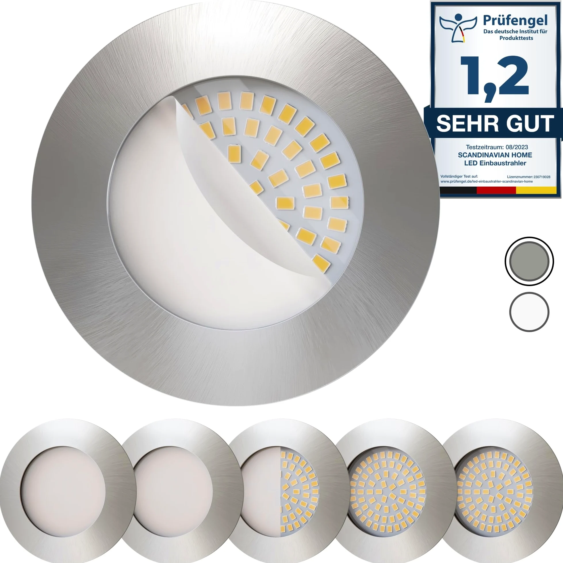 Scandinavian home Zestaw 6 reflektorów wpuszczanych LED 230V 4,5W cieply bialy 60mm - 70mm I lazienka I CRI 90 500lm 3000K 68mm I Matowy bialy z matowym szklem